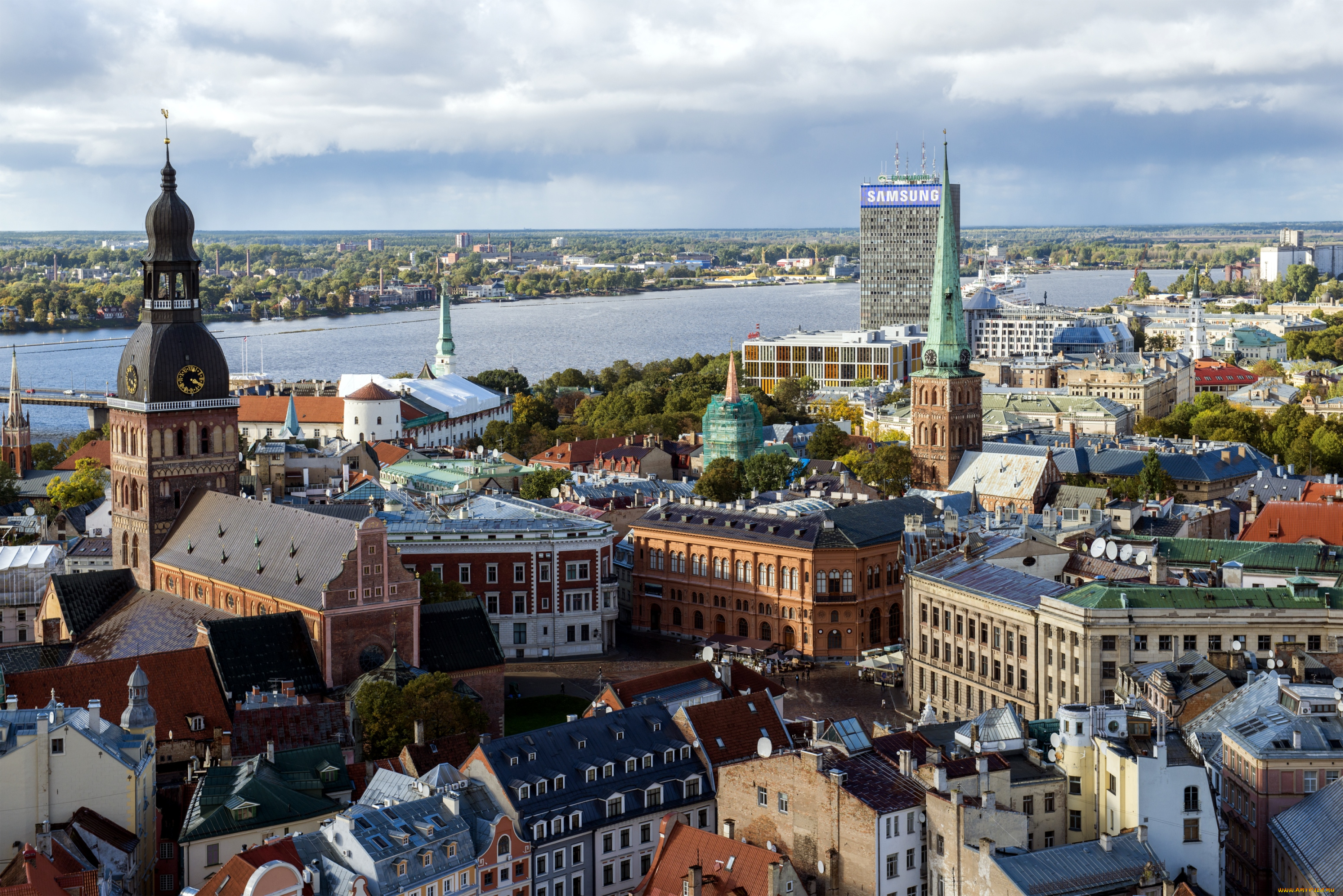 города, рига, , латвия, панорама