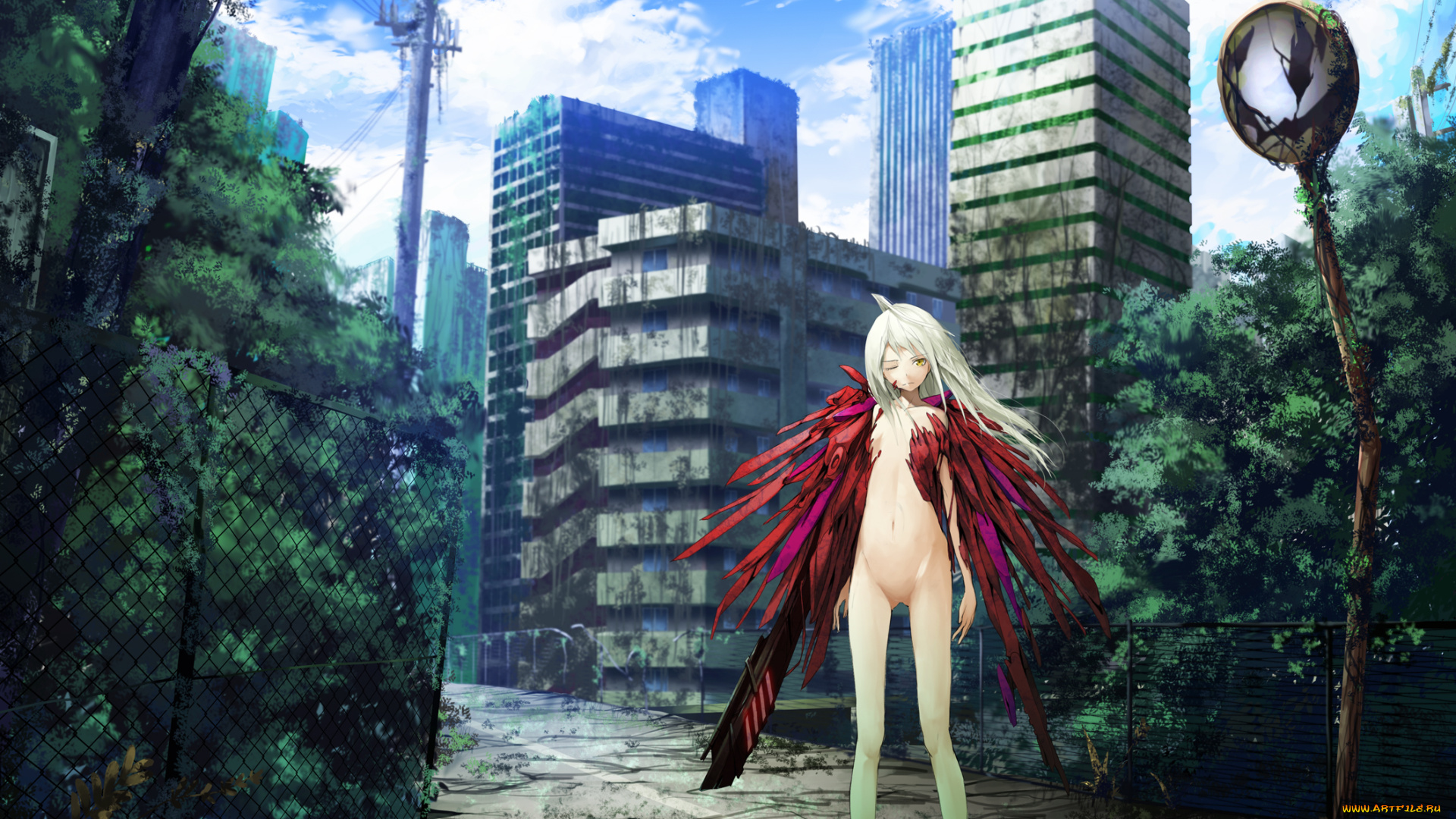 аниме, оружие, , техника, , технологии, девушка, tyappygain, апокалипсис, город