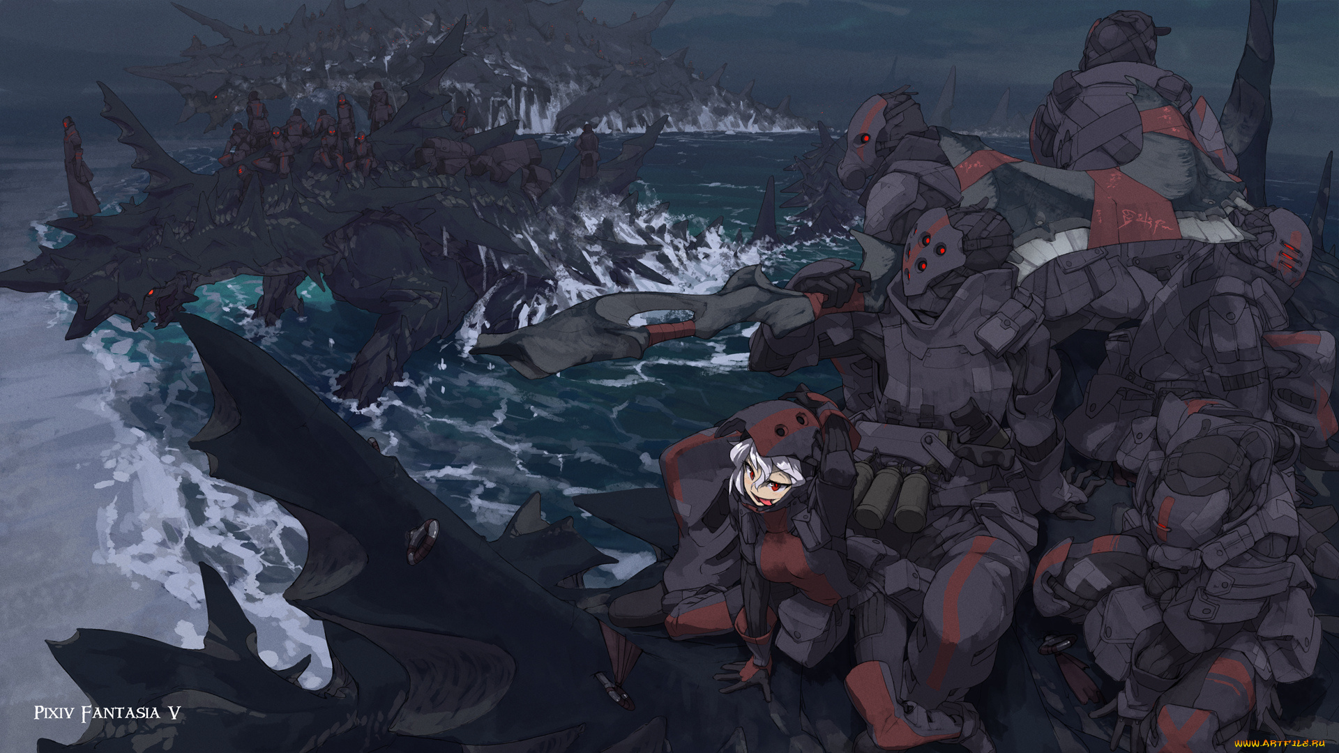 аниме, pixiv, fantasia, девушка, арт, masariro, монстры, pixiv, fantasia