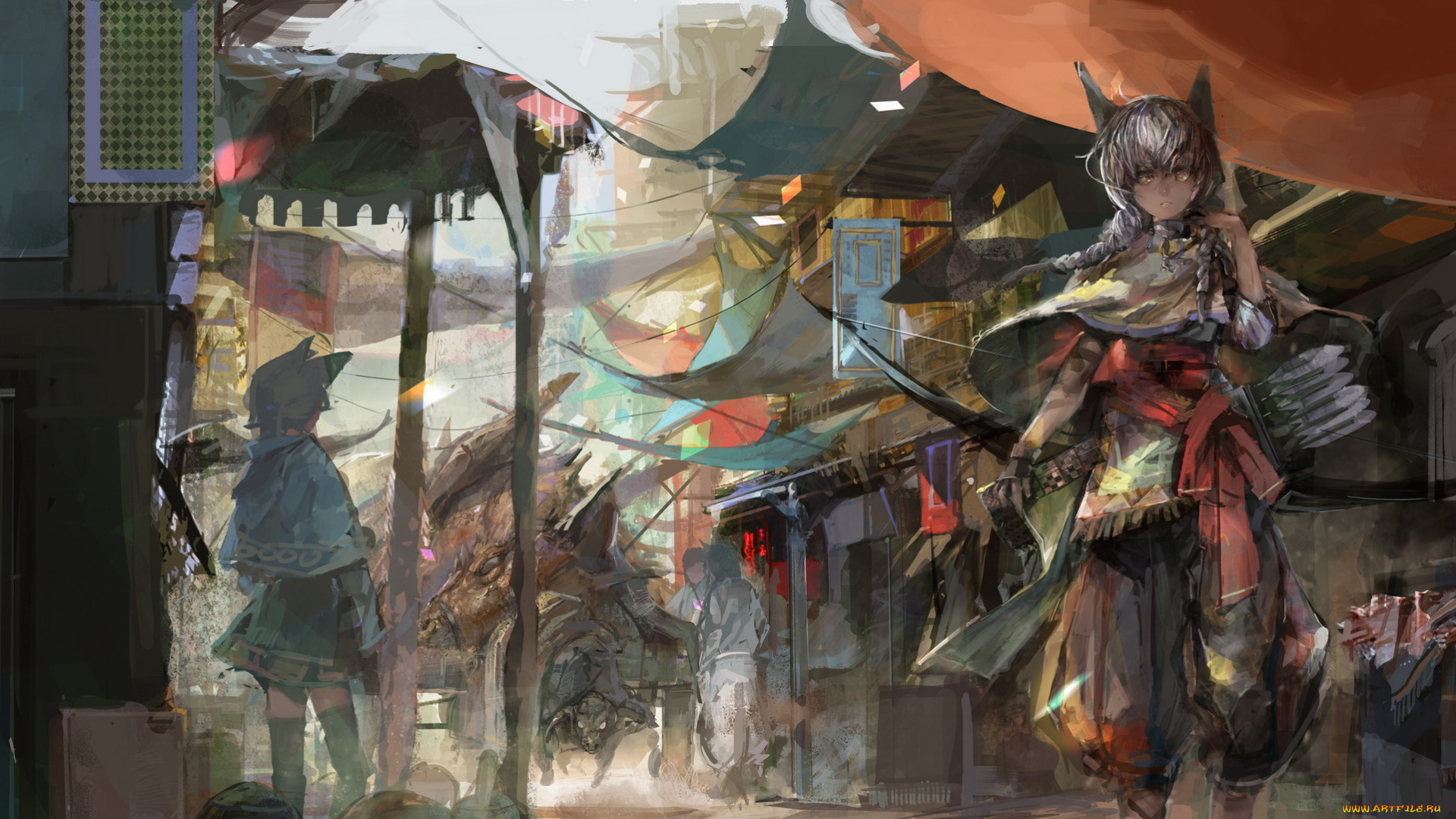 аниме, pixiv, fantasia, рынок, девушка, relax, pixiv, fantasia