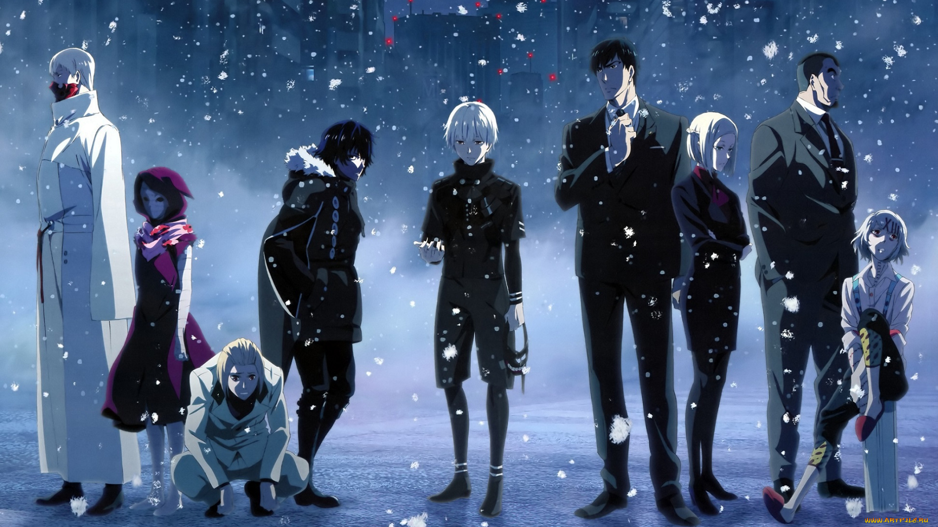 аниме, tokyo, ghoul, naki, снег, eto, mado, akira, suzuya, juuzou, shinohara, yukinori, tatara, kirishima, ayato, amon, kotaro, kaneki, ken, токийский, гуль, tokyo, ghoul