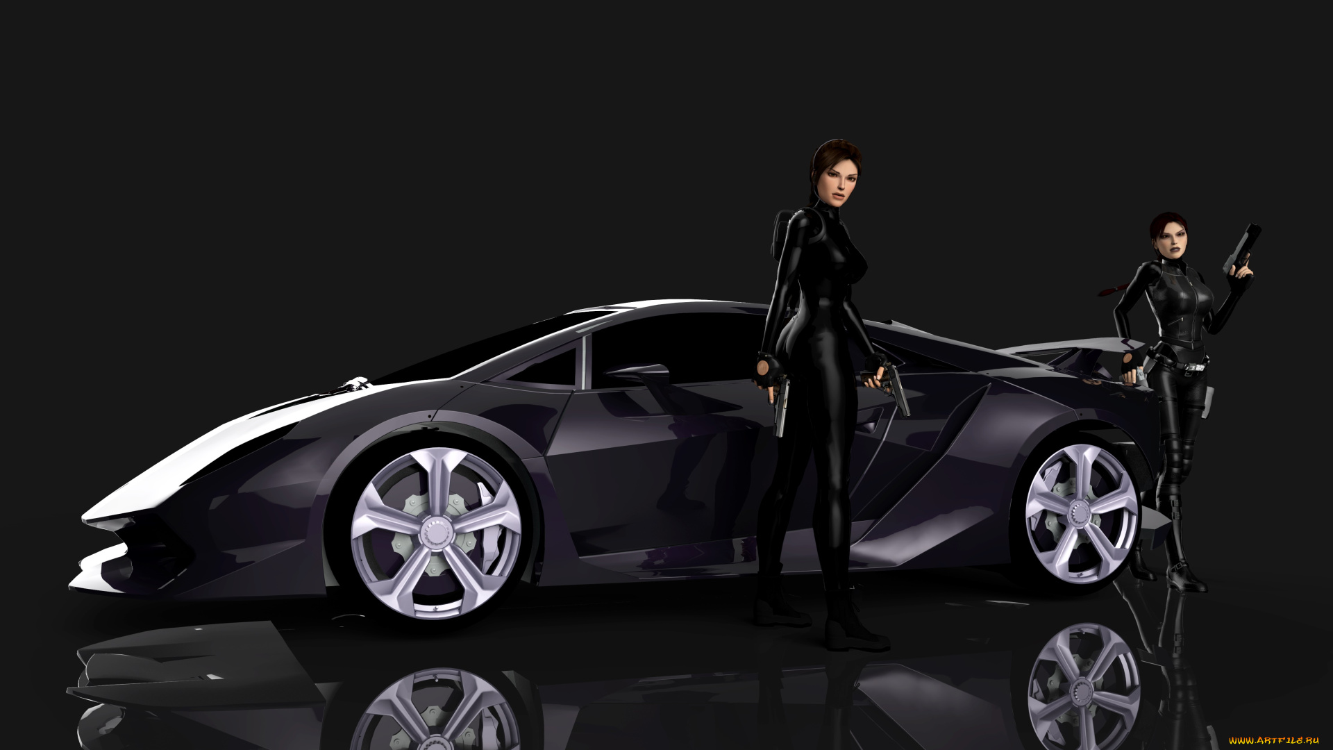 автомобили, 3d, car&girl, оружие, авьомобиль, фон, взгляд, девушки