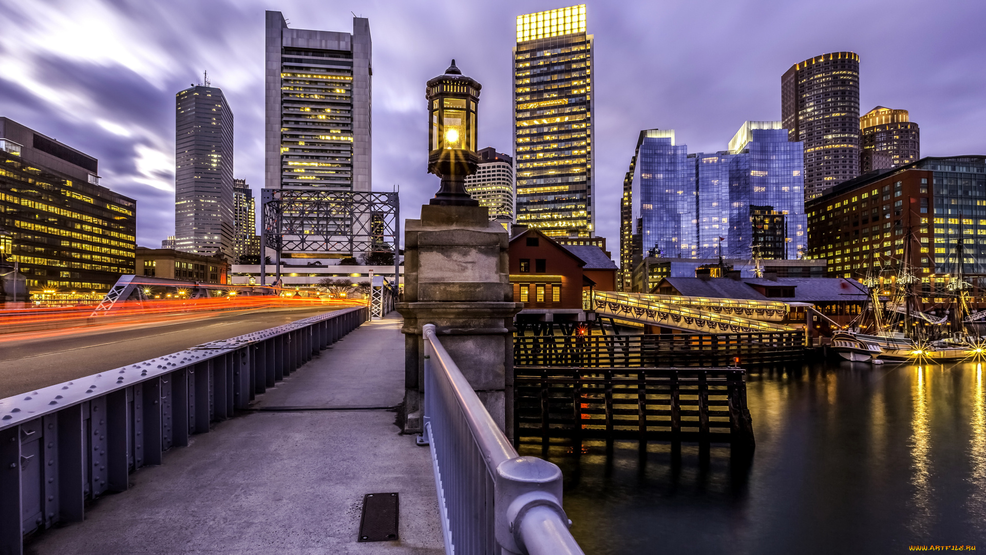 бостон, сша, города, бостон, , сша, фонари, ночь, мост, река, дома, бостон