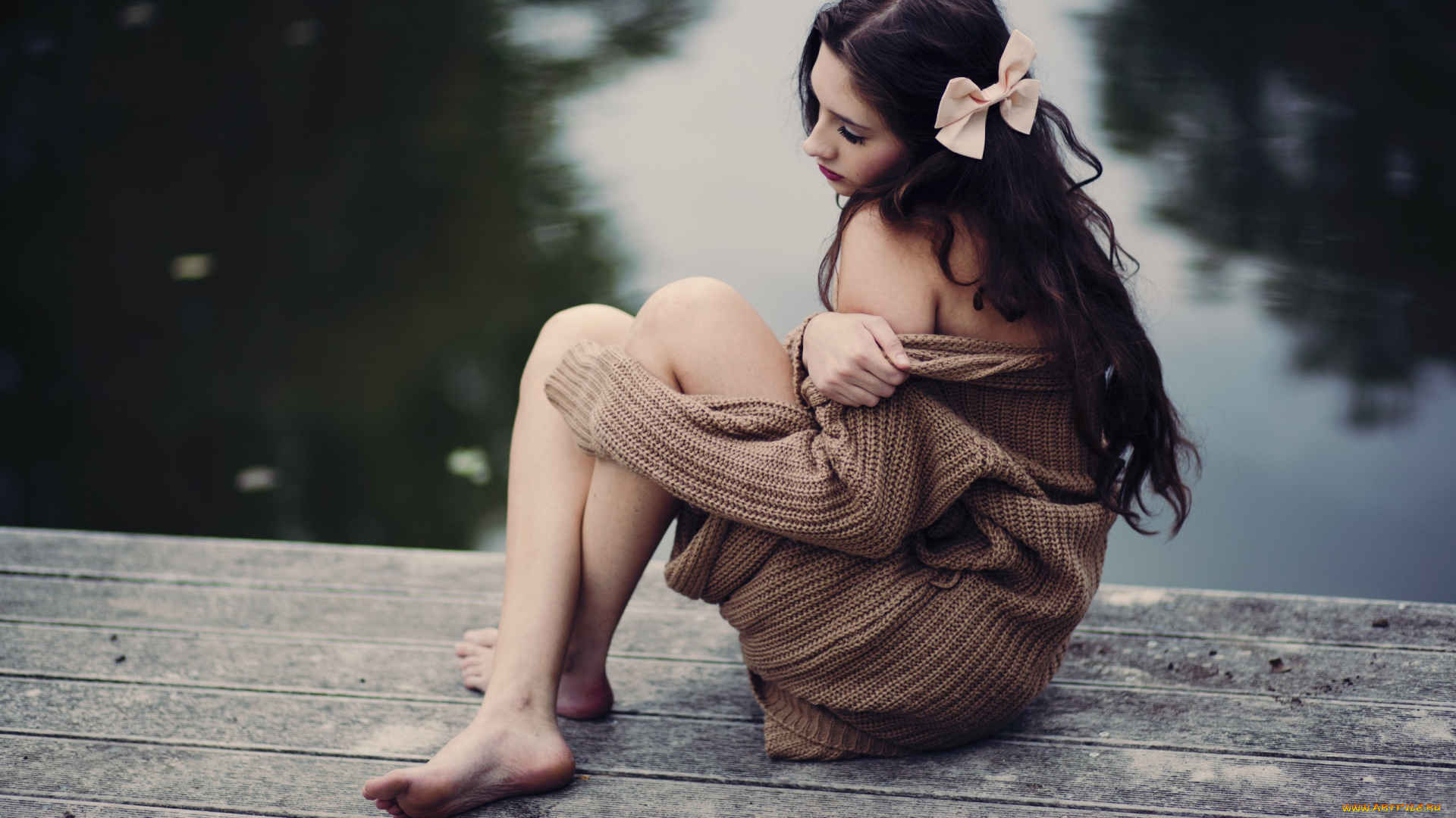 девушки, -unsort, , брюнетки, , шатенки, волосы, поза, девушка, сидит, бантик, бант