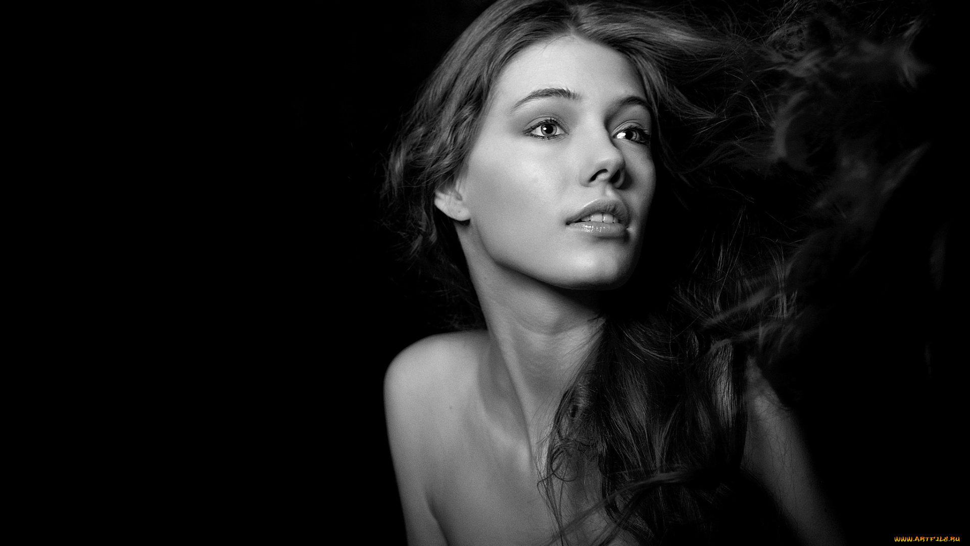 девушки, -unsort, , Черно-белые, обои, девушка, белый, черный, волосы, взгляд, эмоции, лицо