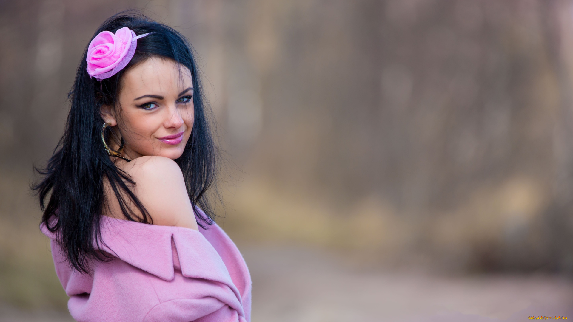 девушки, -unsort, , лица, , портреты, модель, цветок, пальто, брюнетка, katie