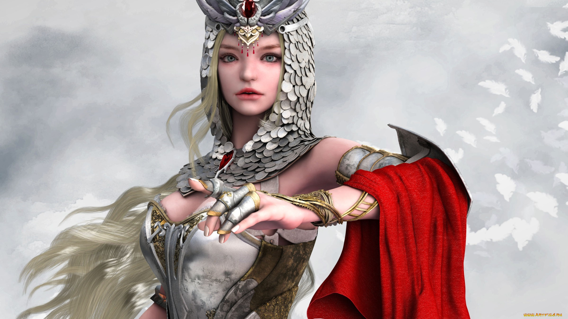 фэнтези, девушки, корона, кольчуга, арт, плащ, доспех, девушка