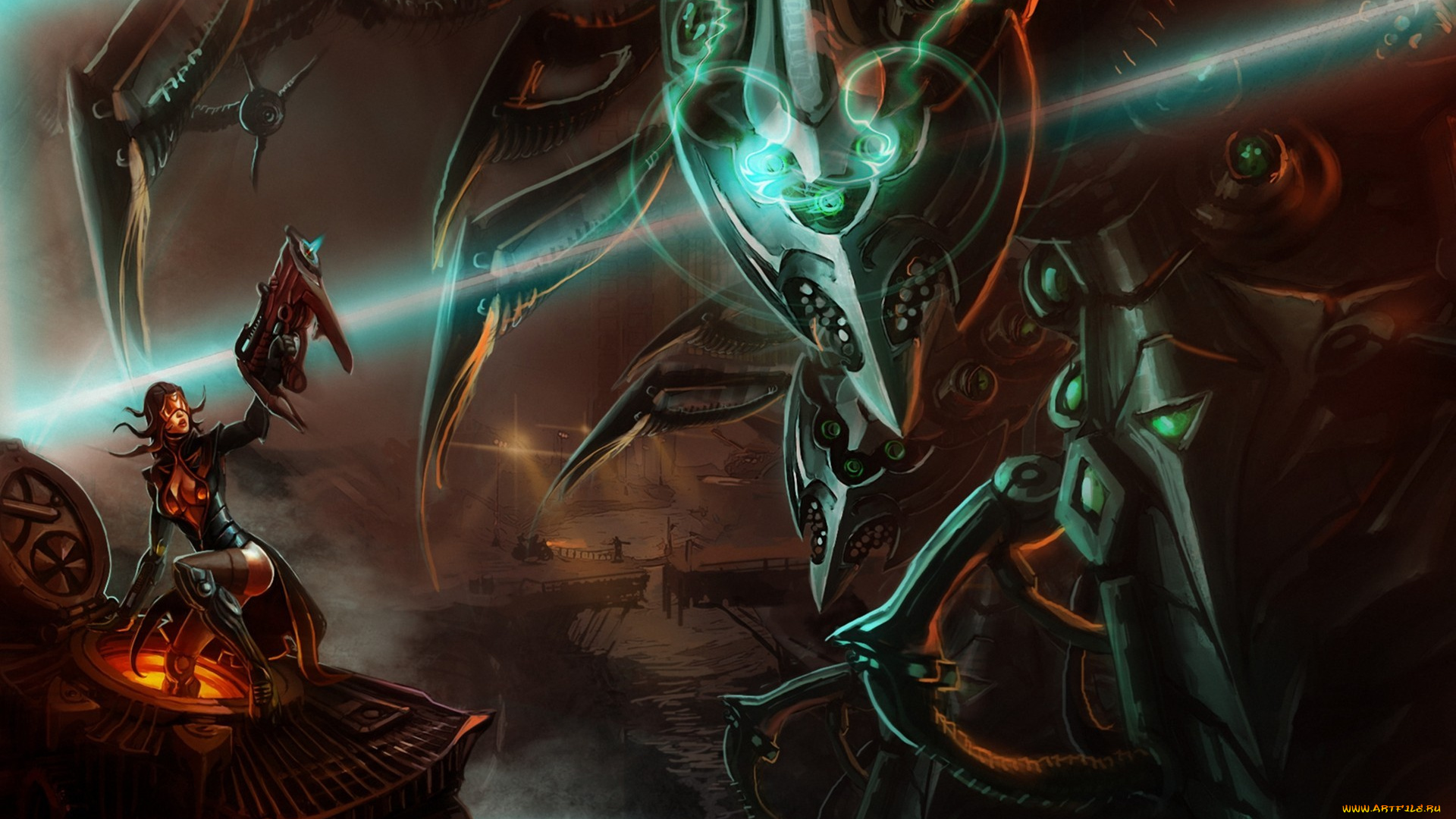 фэнтези, роботы, , киборги, , механизмы, гигантский, робот, оружие, девушка, арт