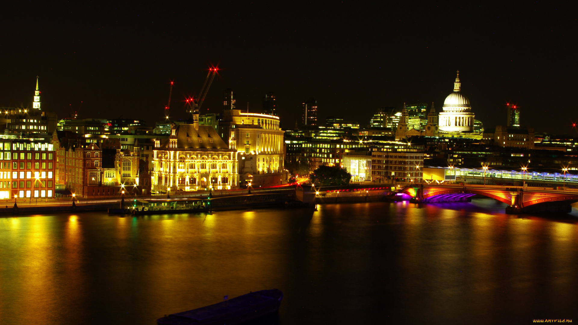 города, лондон, , великобритания, ночь, дома, река, лондон, огни
