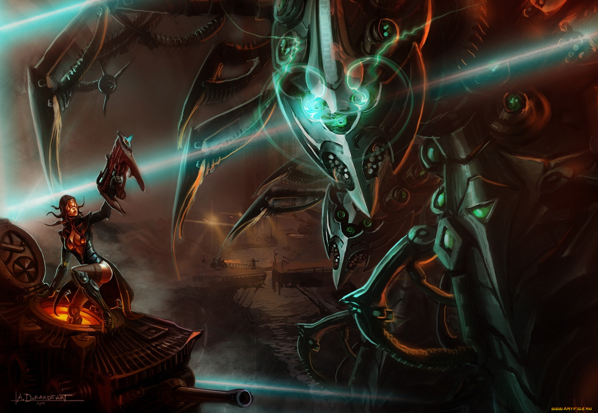 фэнтези, роботы, , киборги, , механизмы, гигантский, робот, оружие, девушка, арт