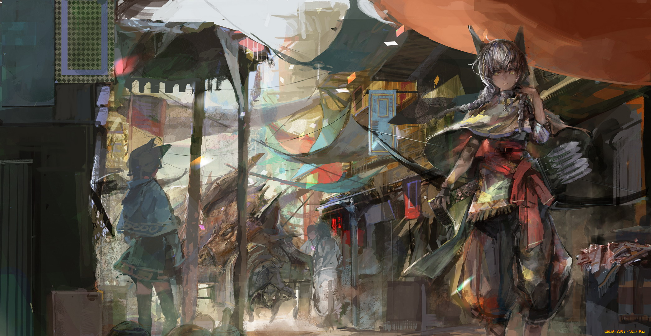 аниме, pixiv, fantasia, рынок, девушка, relax, pixiv, fantasia