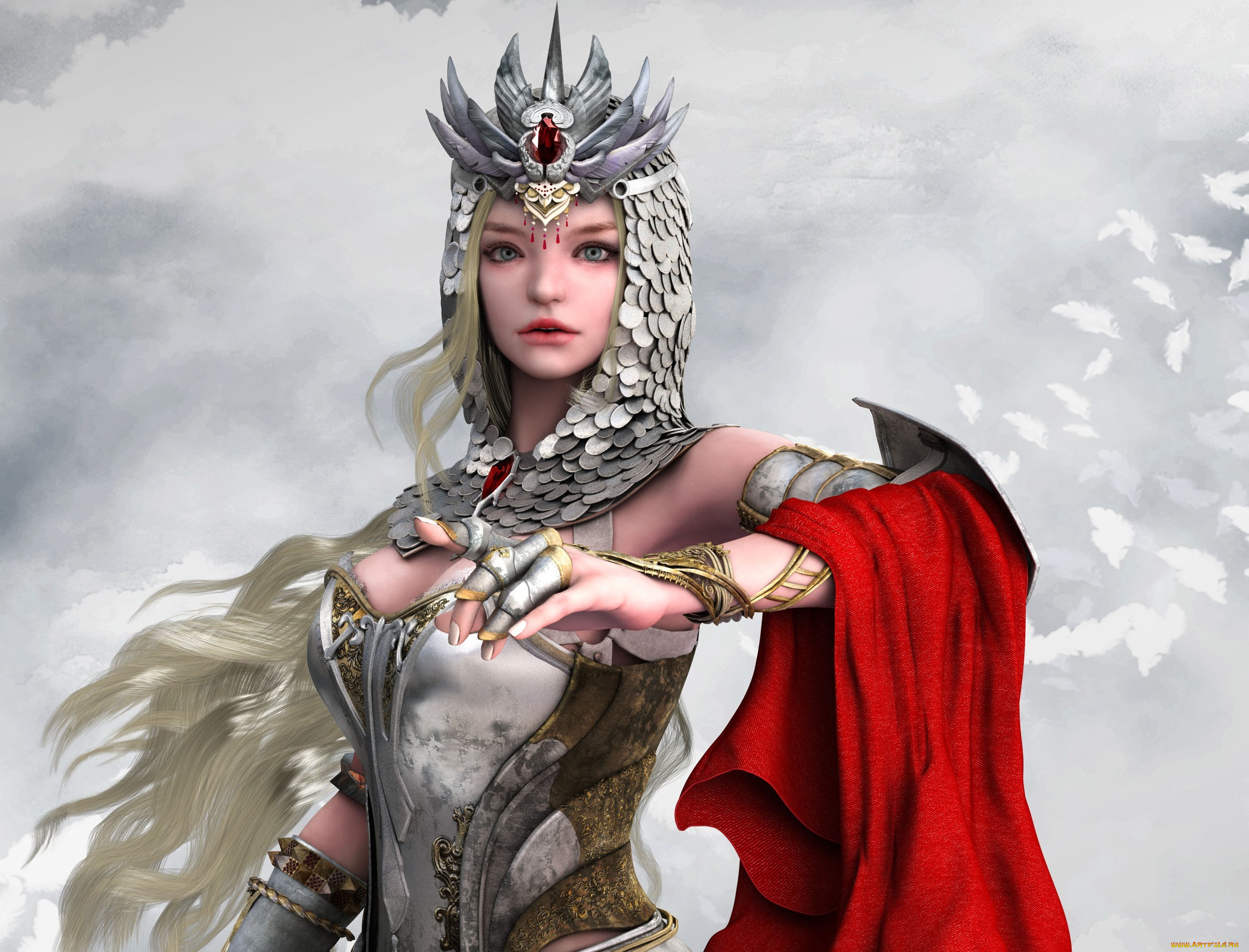 фэнтези, девушки, корона, кольчуга, арт, плащ, доспех, девушка