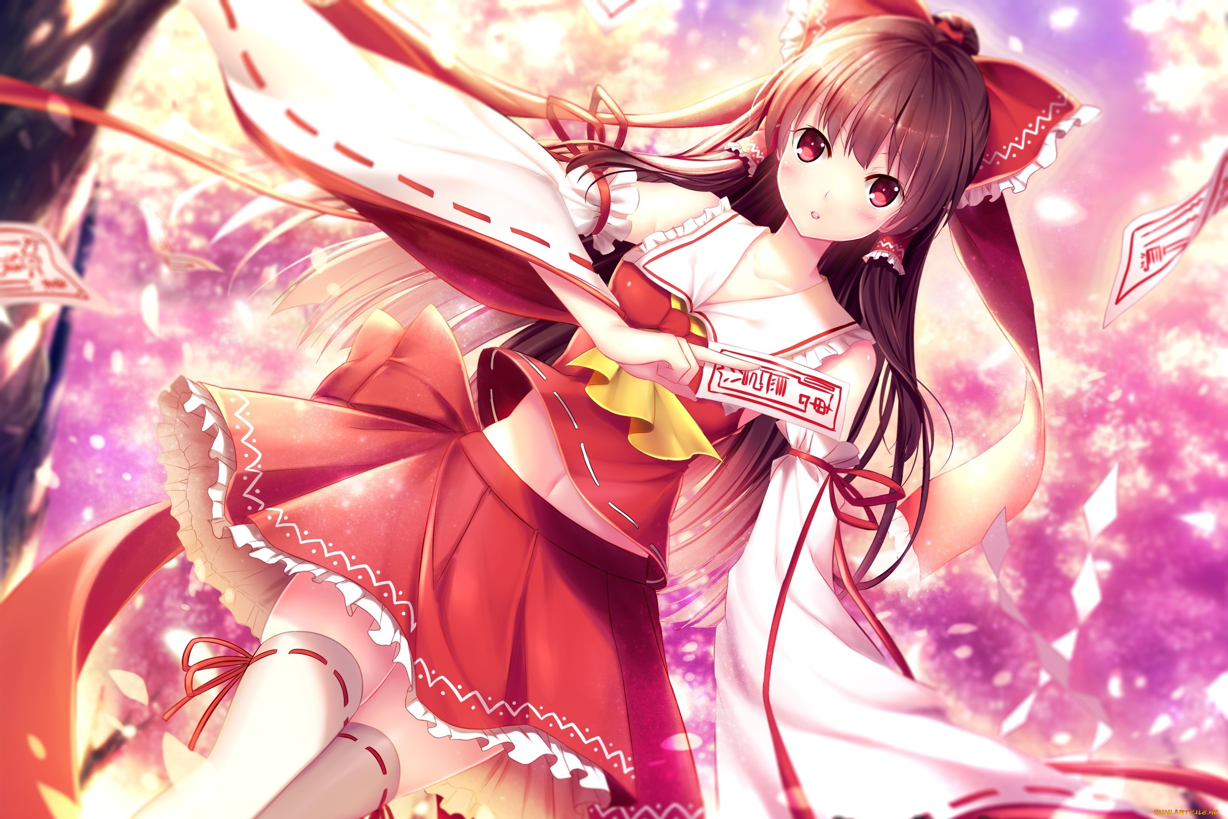 аниме, touhou, платье, печать, девушка, kaho, okashii, hakurei, reimu