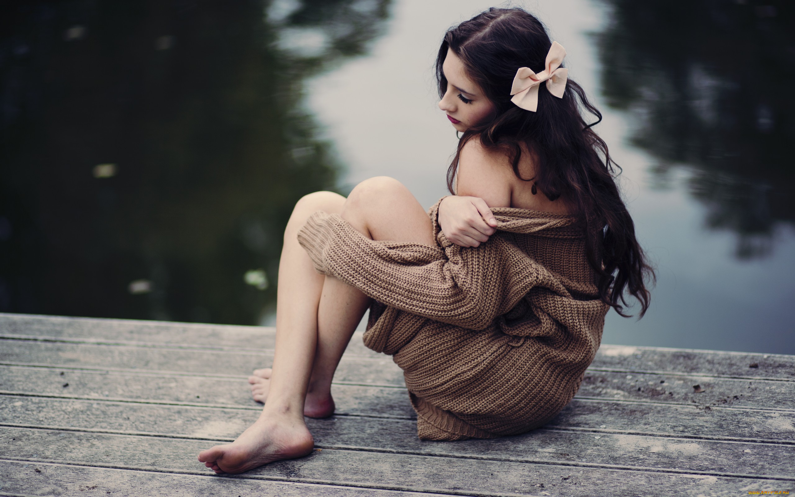 девушки, -unsort, , брюнетки, , шатенки, волосы, поза, девушка, сидит, бантик, бант