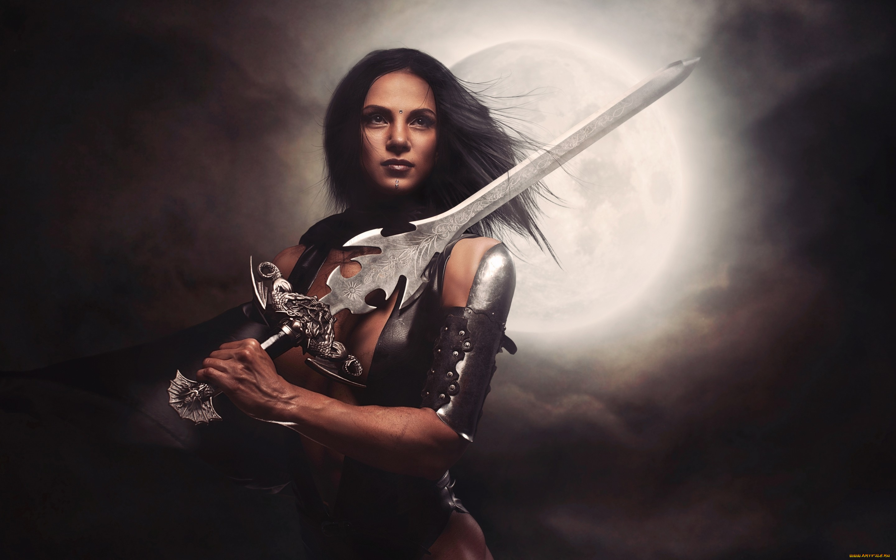 фэнтези, девушки, девушка, шатенка, меч