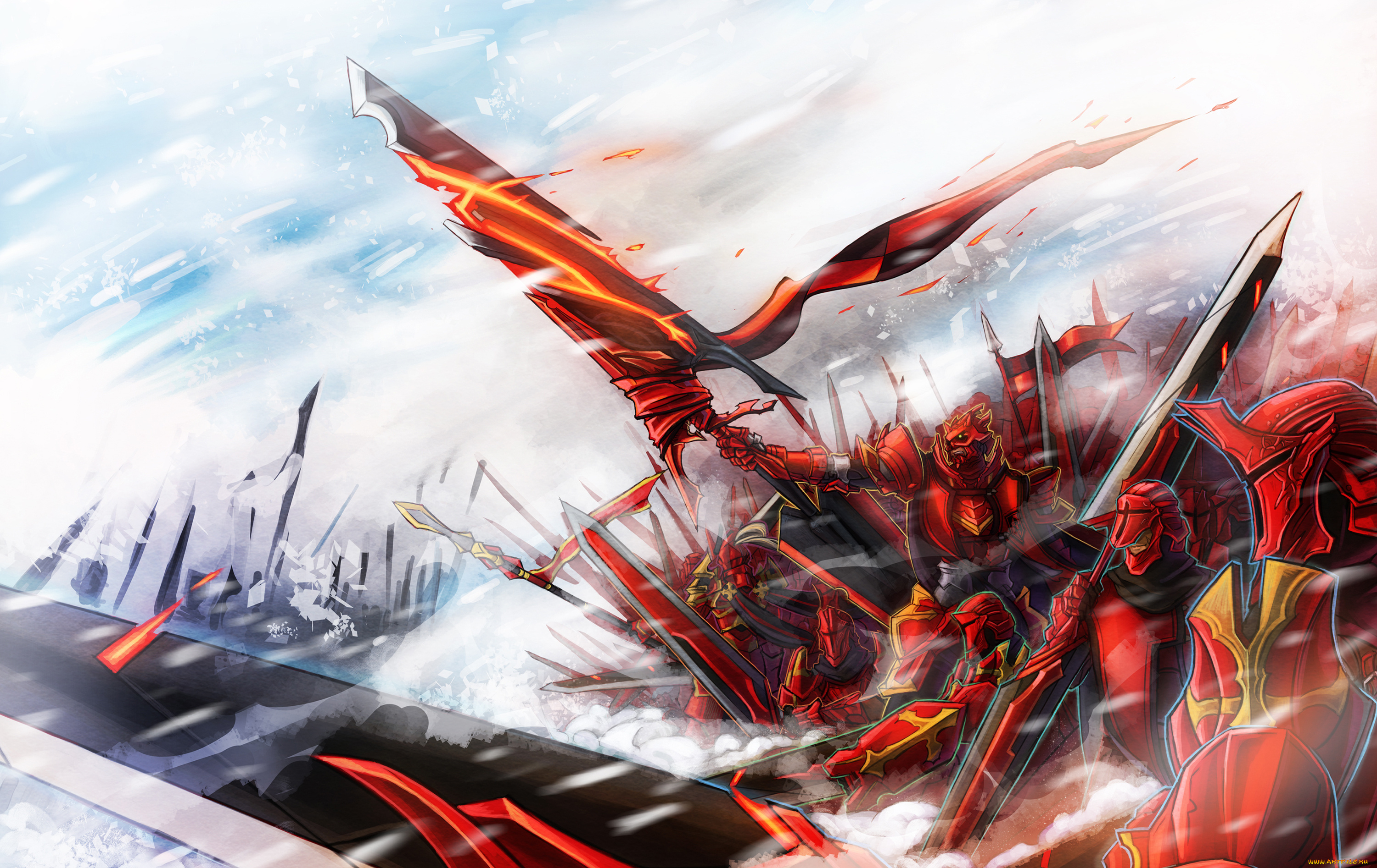 аниме, pixiv, fantasia, войско, воины, огонь, арт, todee, оружие, шлемы, pixiv, fantasia, доспехи