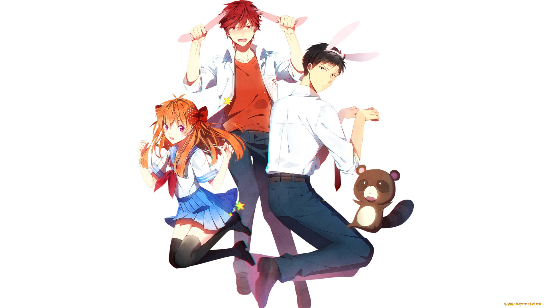 аниме, gekkan, shoujo, nozaki-kun, нозаки, ушки, кролики, девушка, парни
