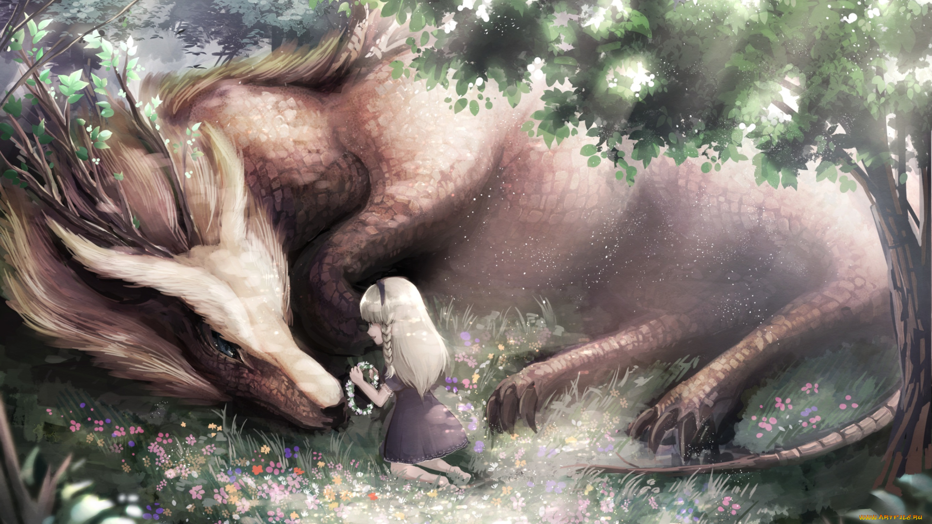 аниме, животные, , существа, девочка, животное