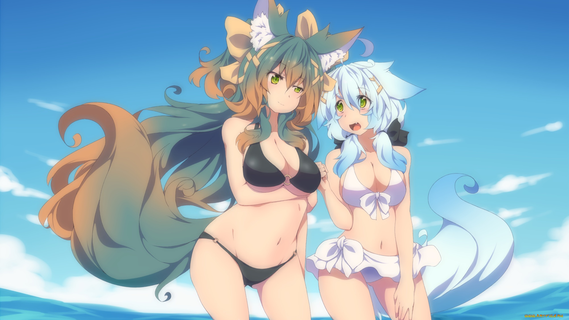 аниме, животные, , существа, взгляд, девушки, фон