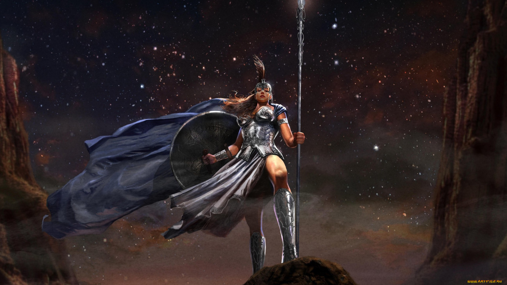 фэнтези, девушки, броня, воин, мифология, греции, афина, богиня