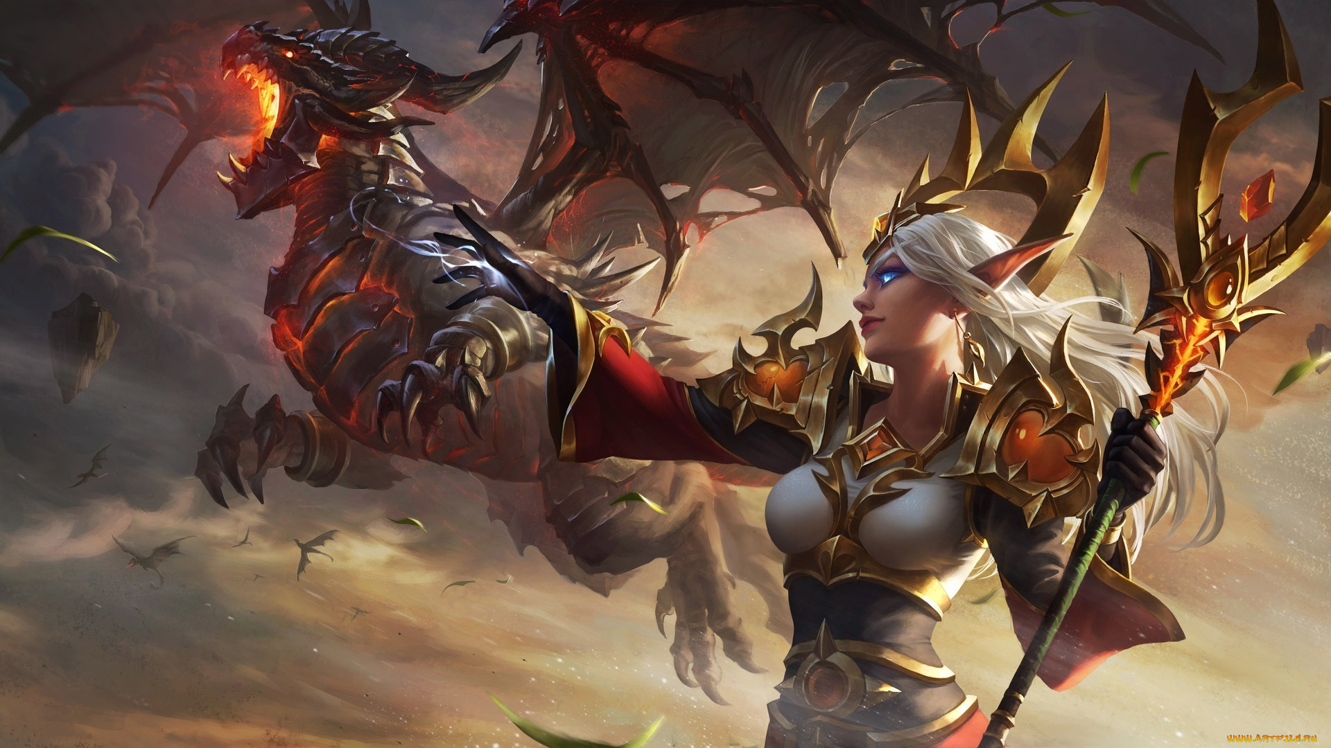 фэнтези, красавицы, и, чудовища, магия, девушка, дракон, fantasy, арт, xiaoguang, sun