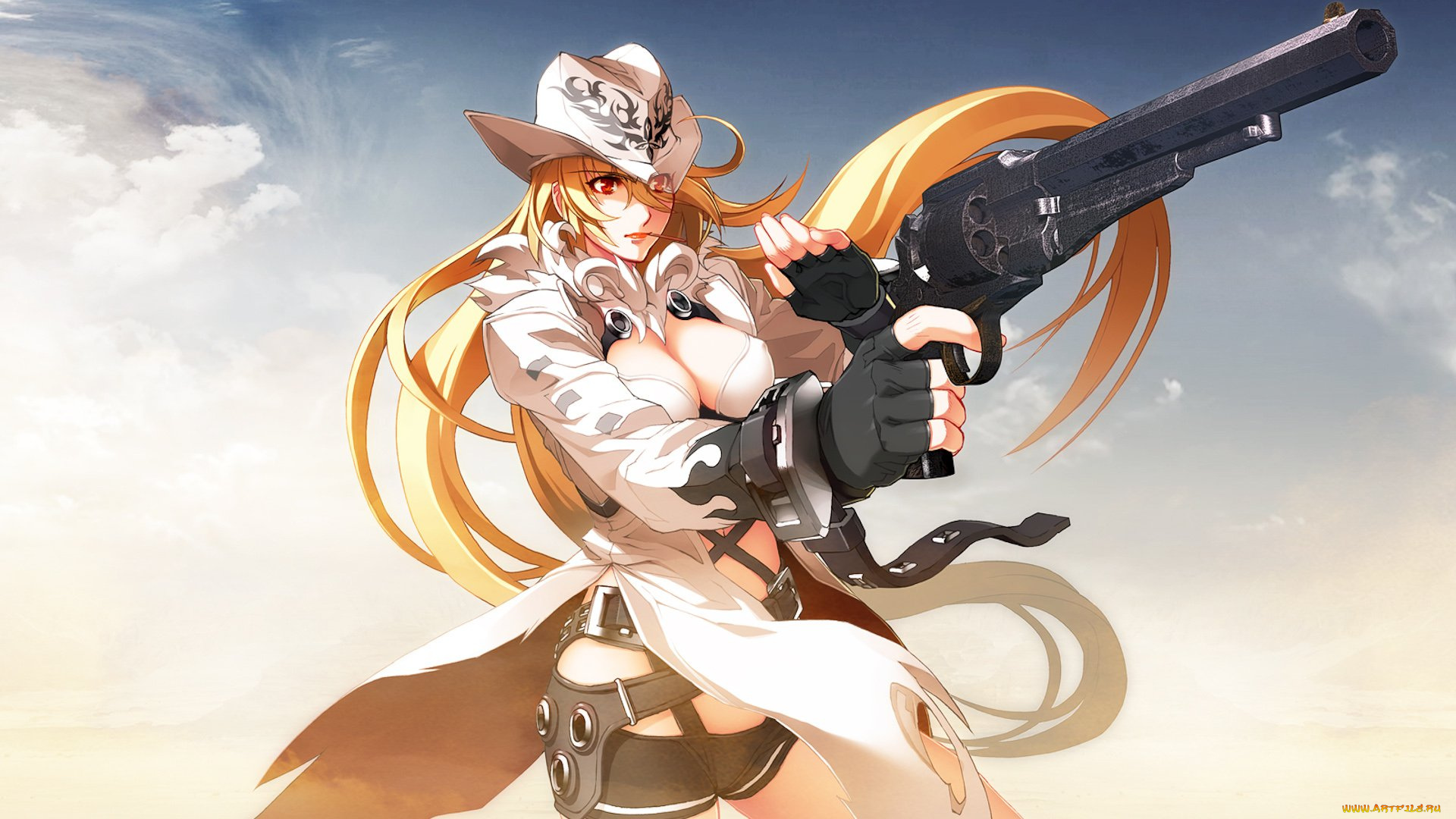 ugetsu, hakua, аниме, ugetsu, hakua, , artbook, пистолет, оружие, девушка