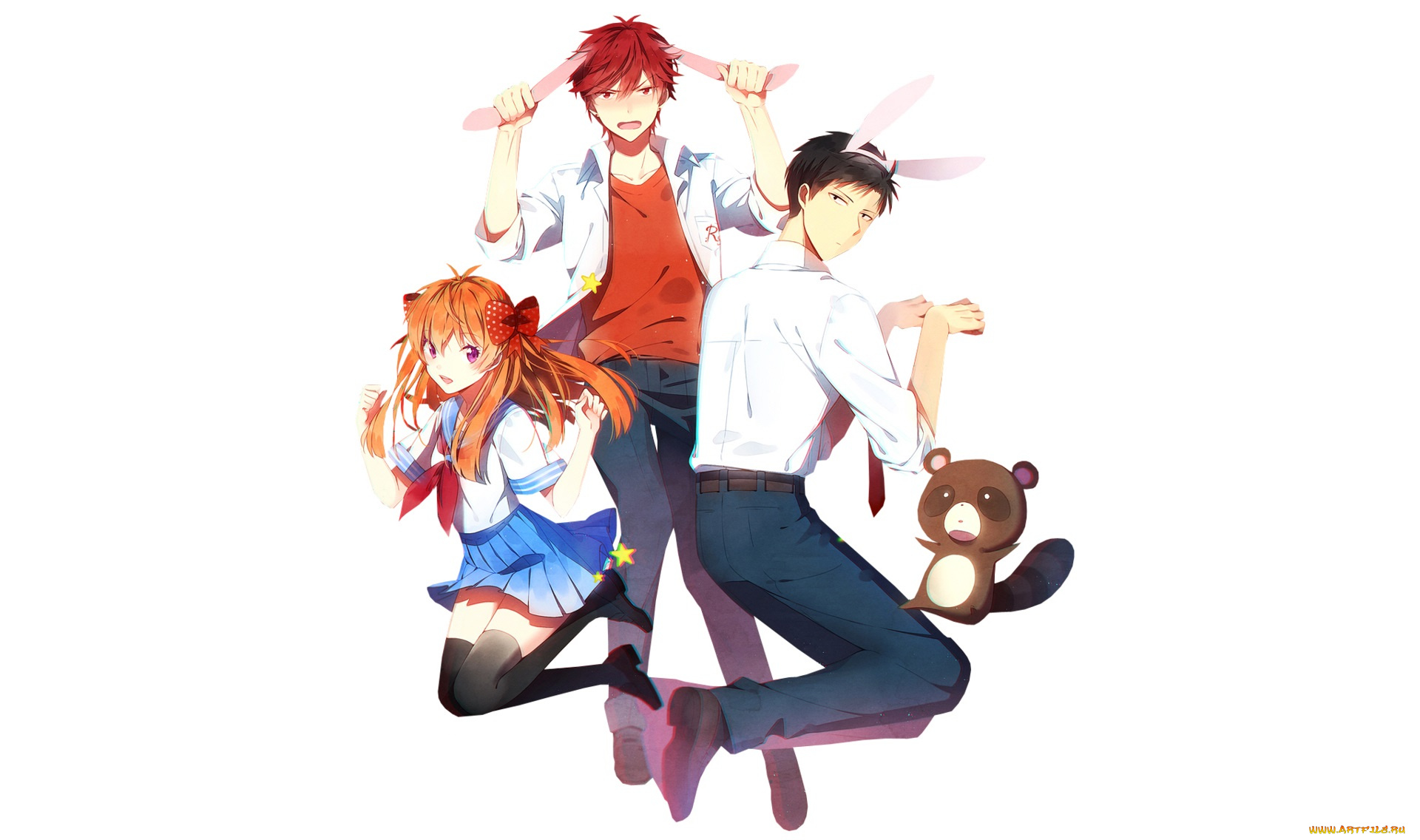 аниме, gekkan, shoujo, nozaki-kun, нозаки, ушки, кролики, девушка, парни
