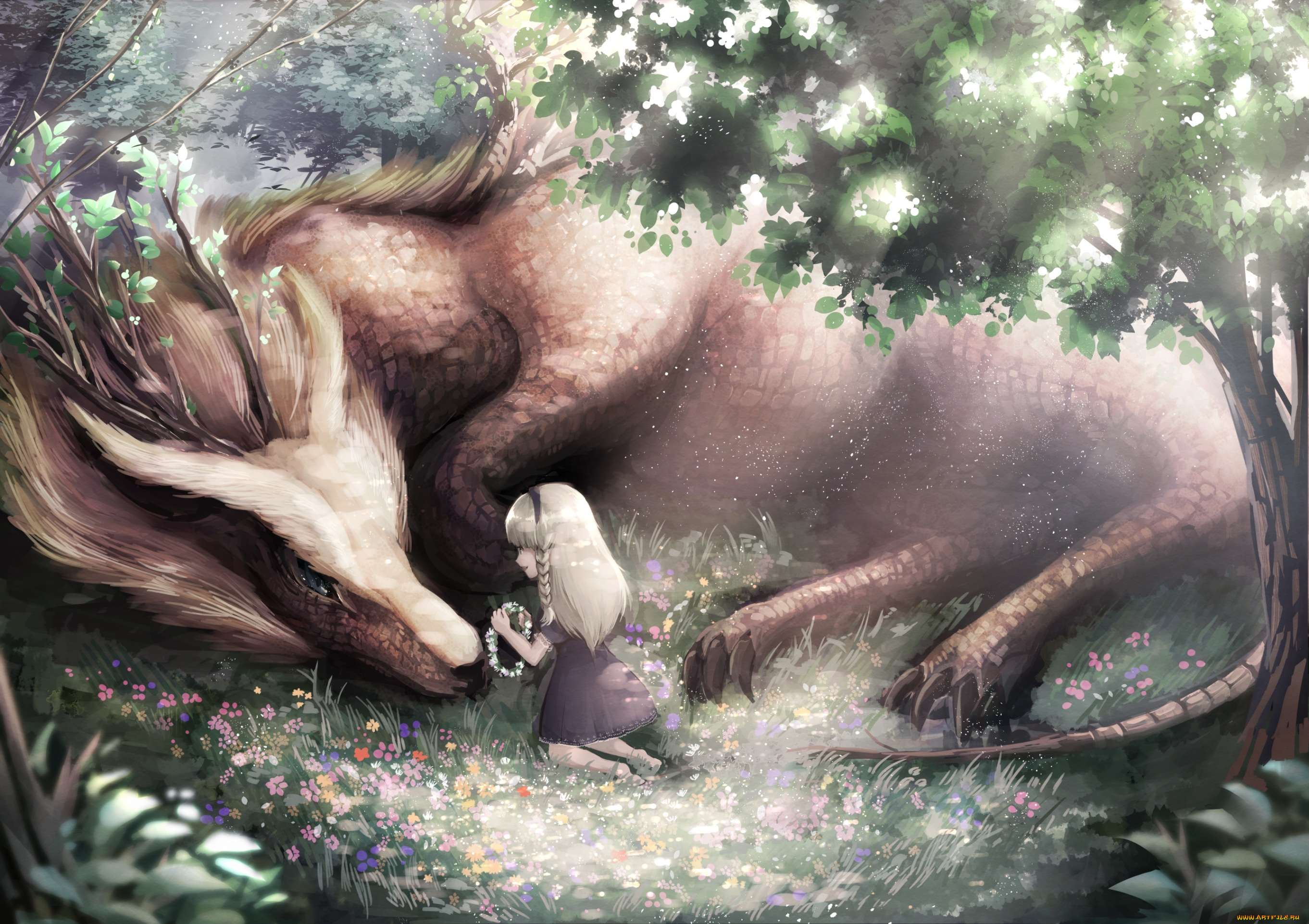 аниме, животные, , существа, девочка, животное