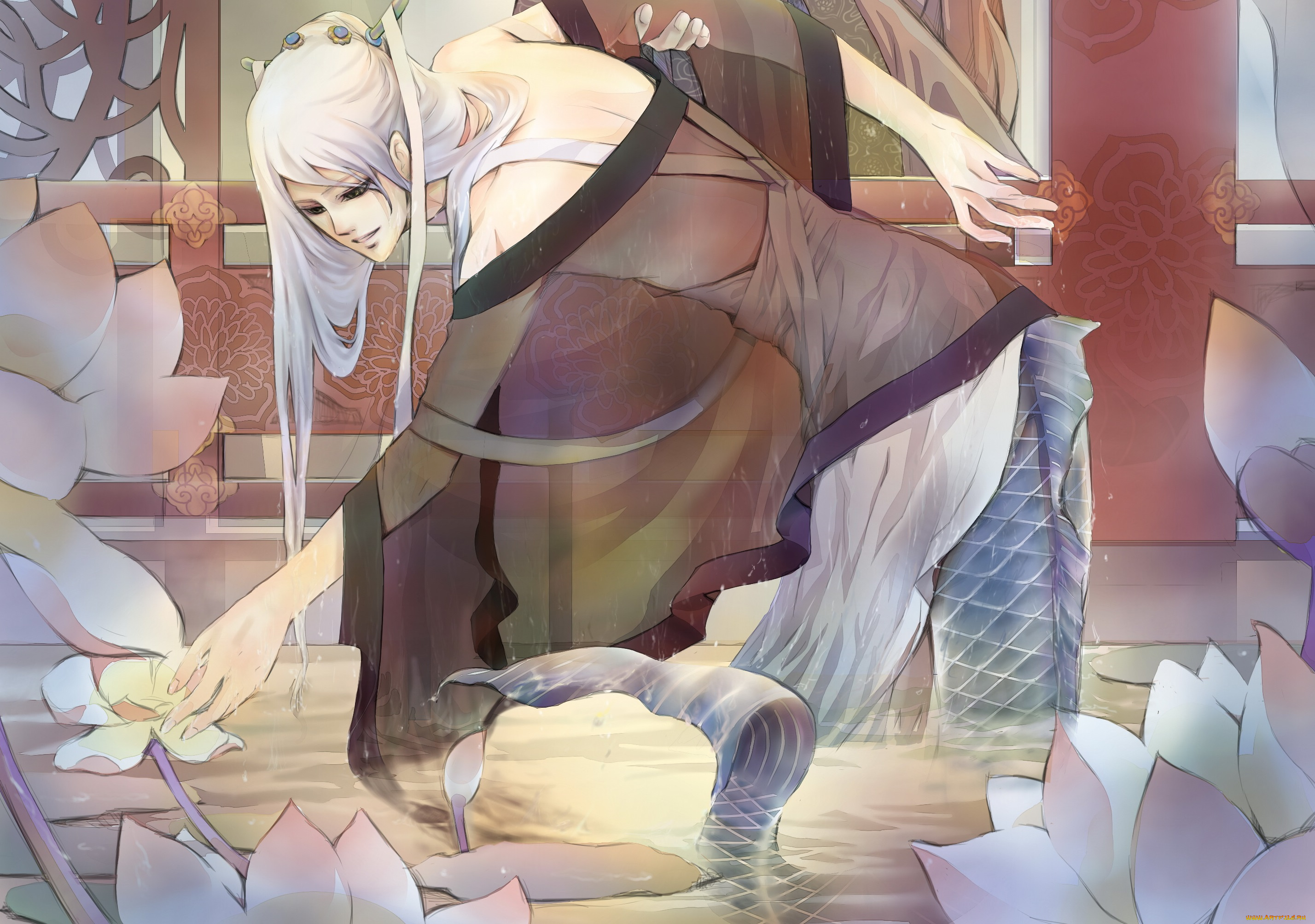 фэнтези, русалки, цветы, русал, арт, парень