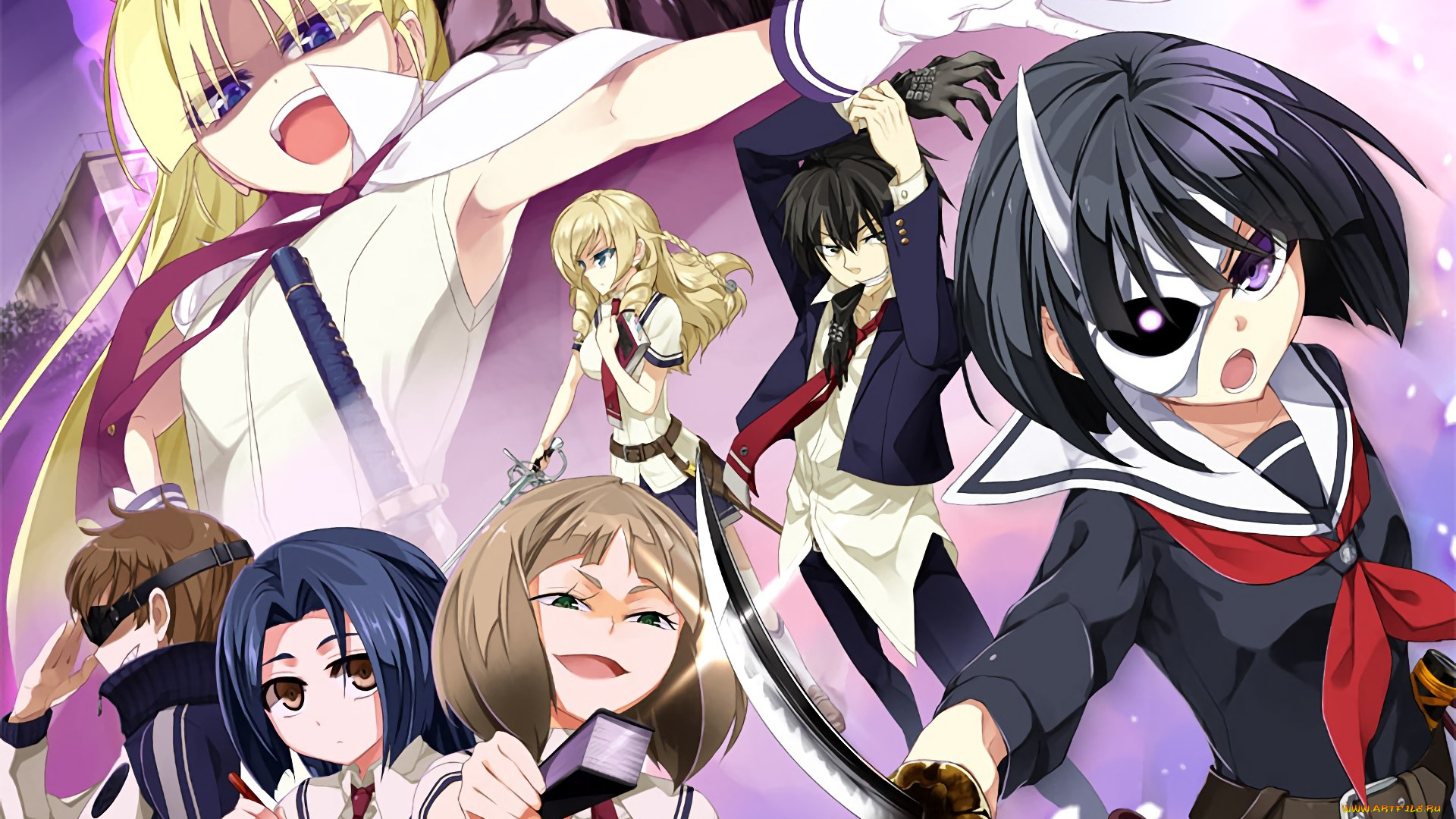аниме, busou, shoujo, machiavellianism, seifuku, dog, busou, shoujo, machiavellianism, armed, girl's, machiavellism, katana, ken, sword, mask, girl, blade, anime