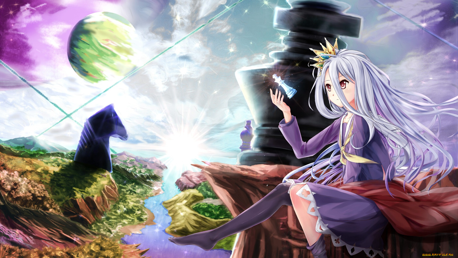 аниме, no, game, no, life, девушка, взгляд, фон