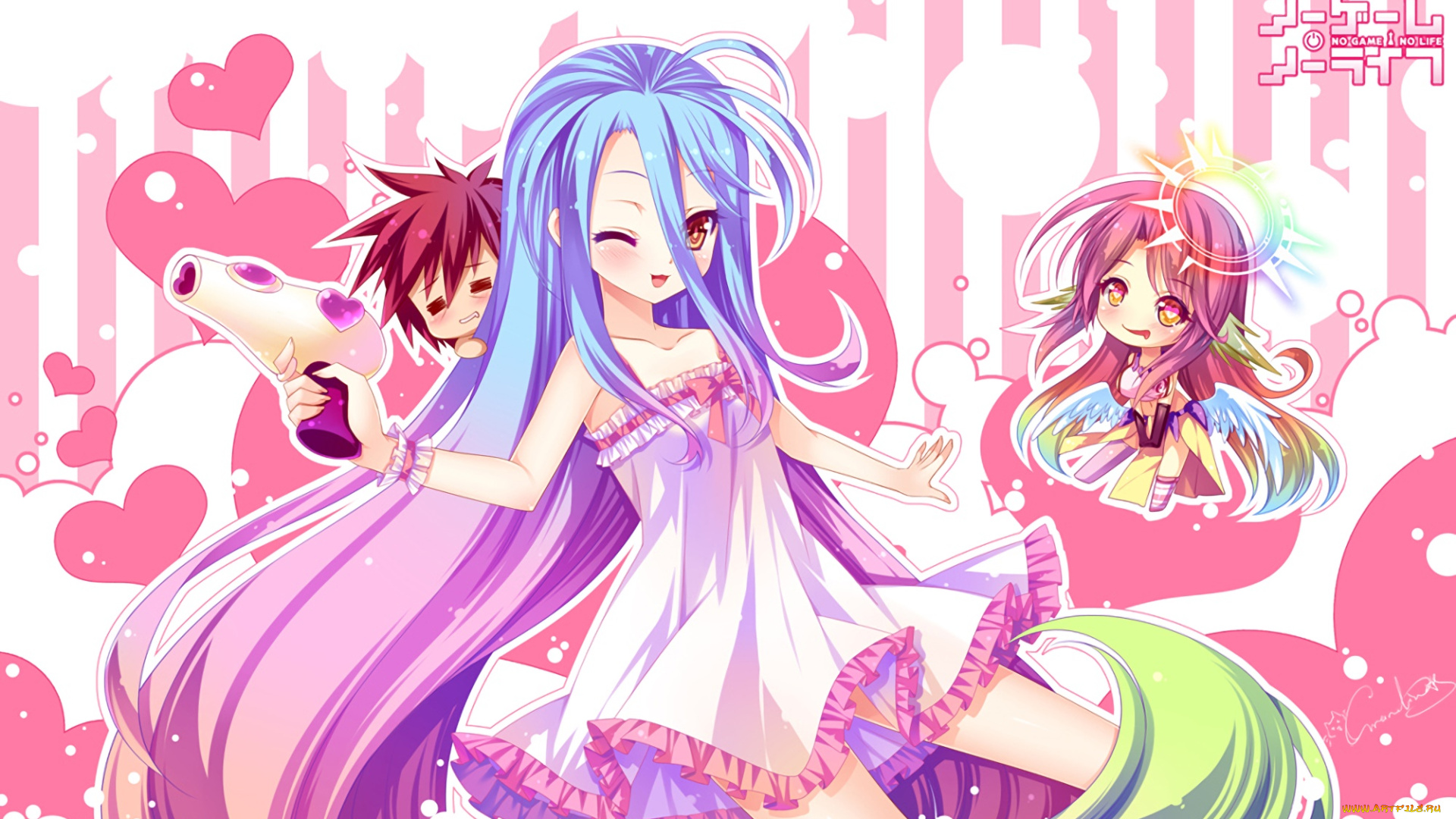 аниме, no, game, no, life, взгляд, фон, девушка