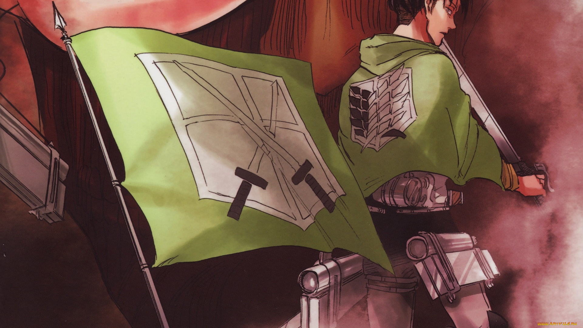 аниме, shingeki, no, kyojin, эмблема, клинки, shingeki, no, kyojin, levi, ackerman, привод, флаг, военная, форма, вторжение, гигантов