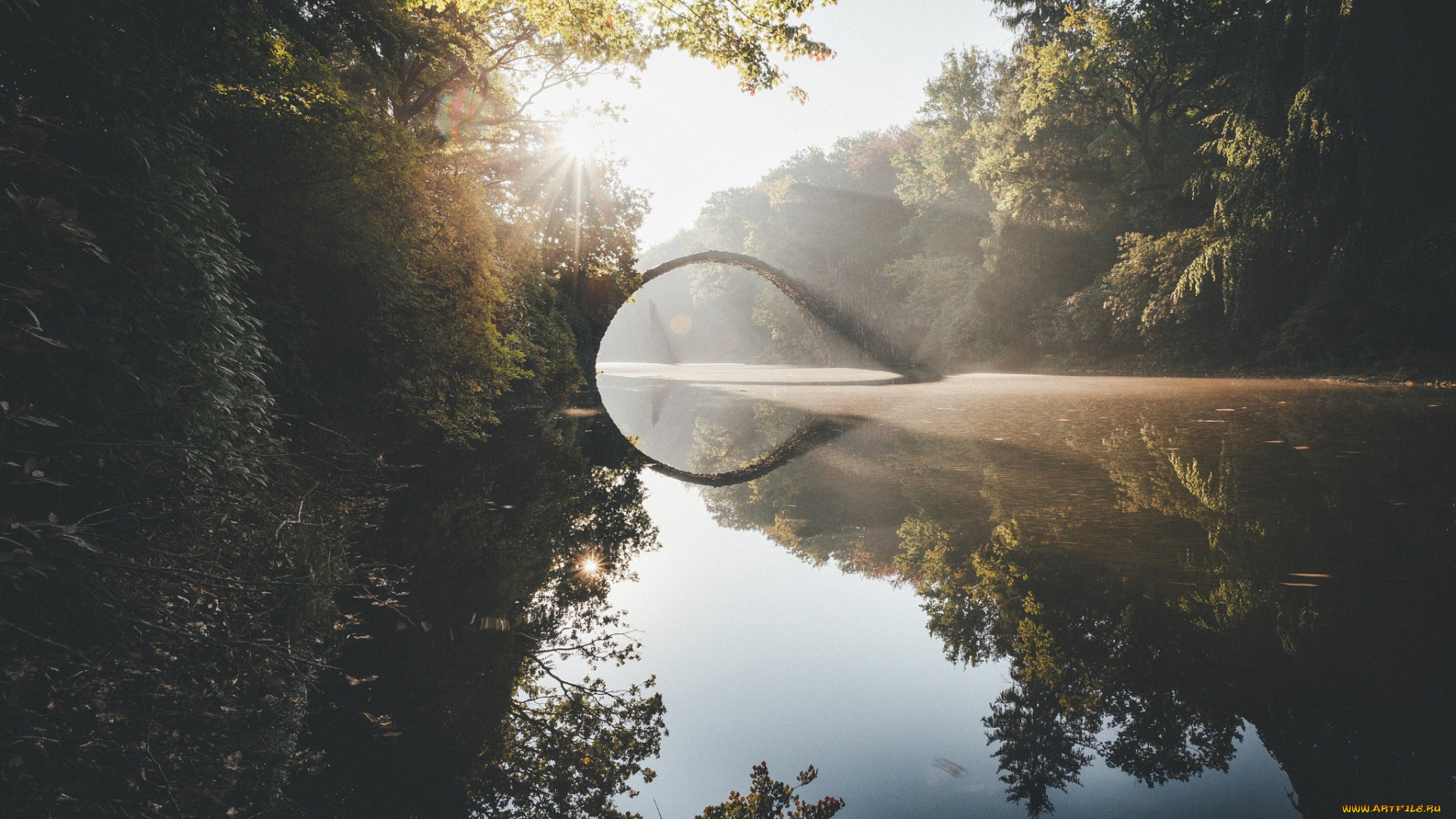 природа, реки, озера, мостик, водоем, свет, парк, осень, река