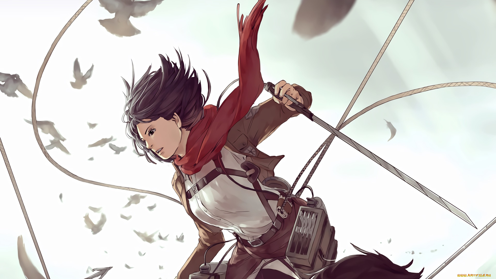 shingeki, no, kyojin, аниме, взгляд, фон, девушка