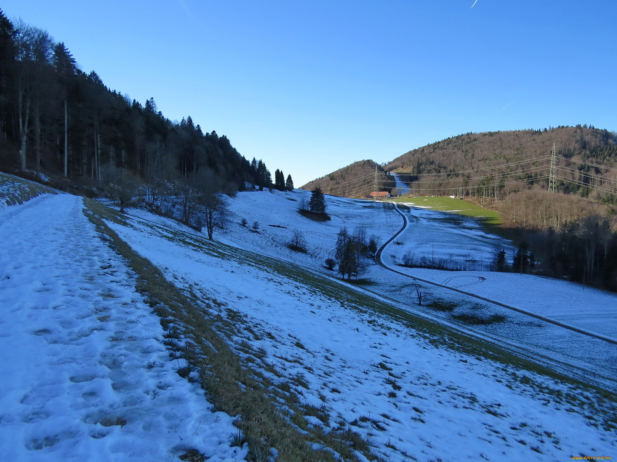 природа, пейзажи, дорога, деревья, снег