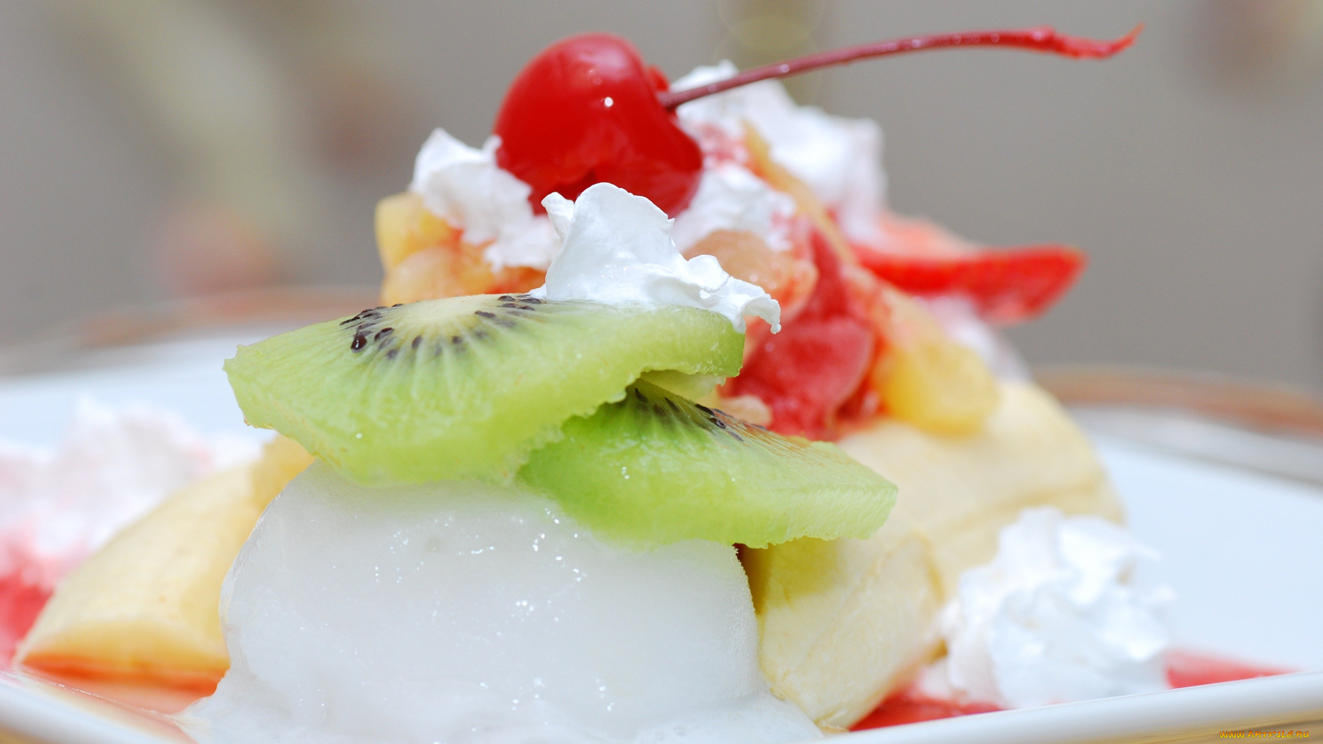 еда, мороженое, , десерты, киви, десерт, вишня