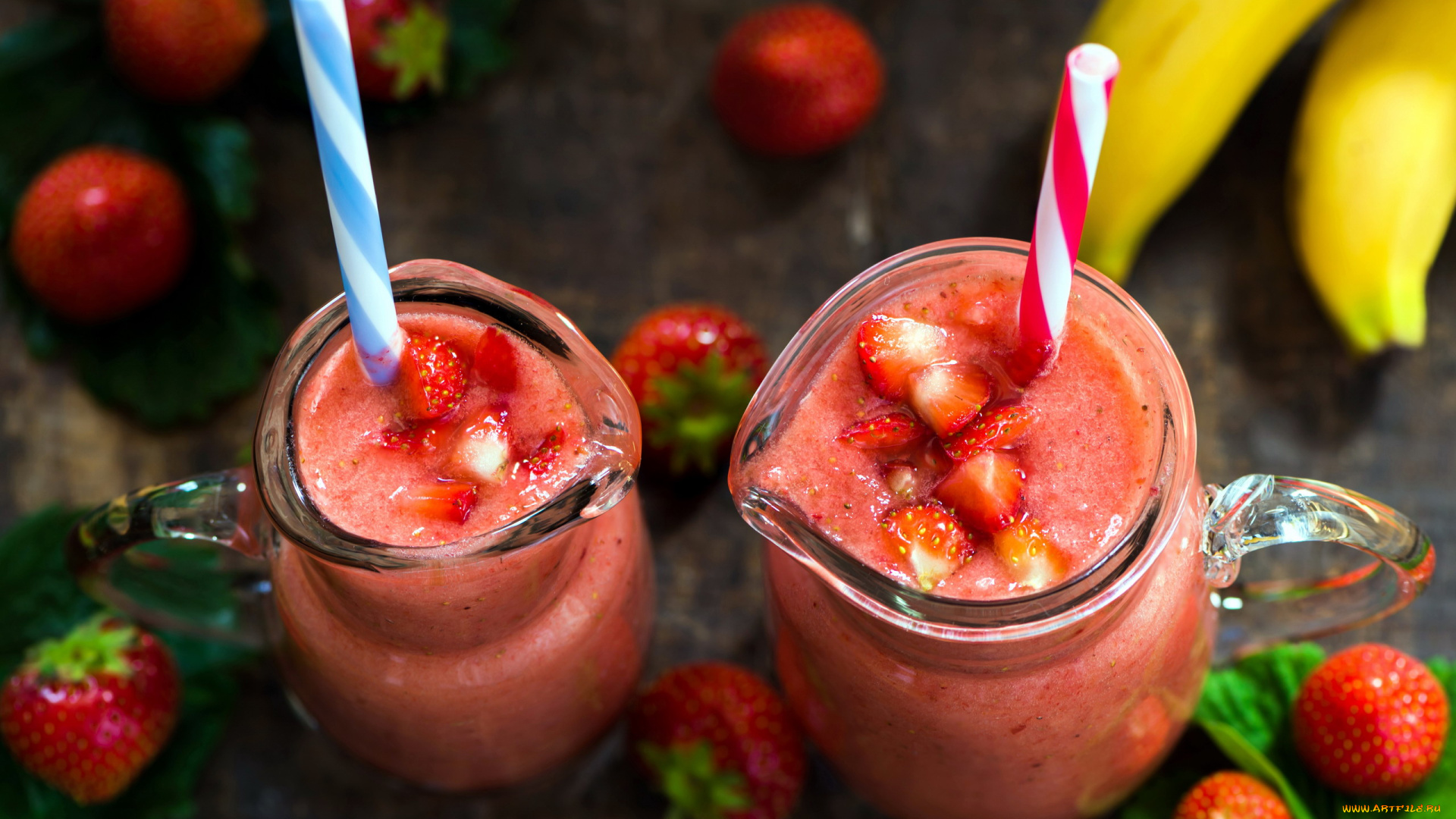 еда, напитки, клубника, банан, смузи