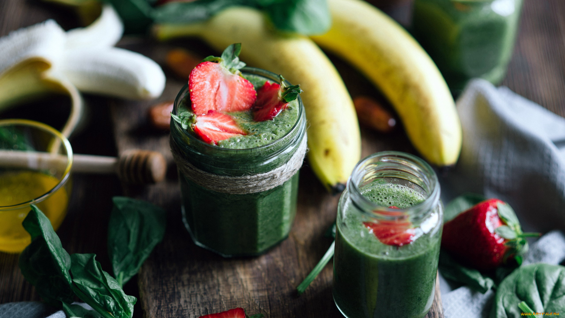 еда, напитки, клубника, шпинат, смузи