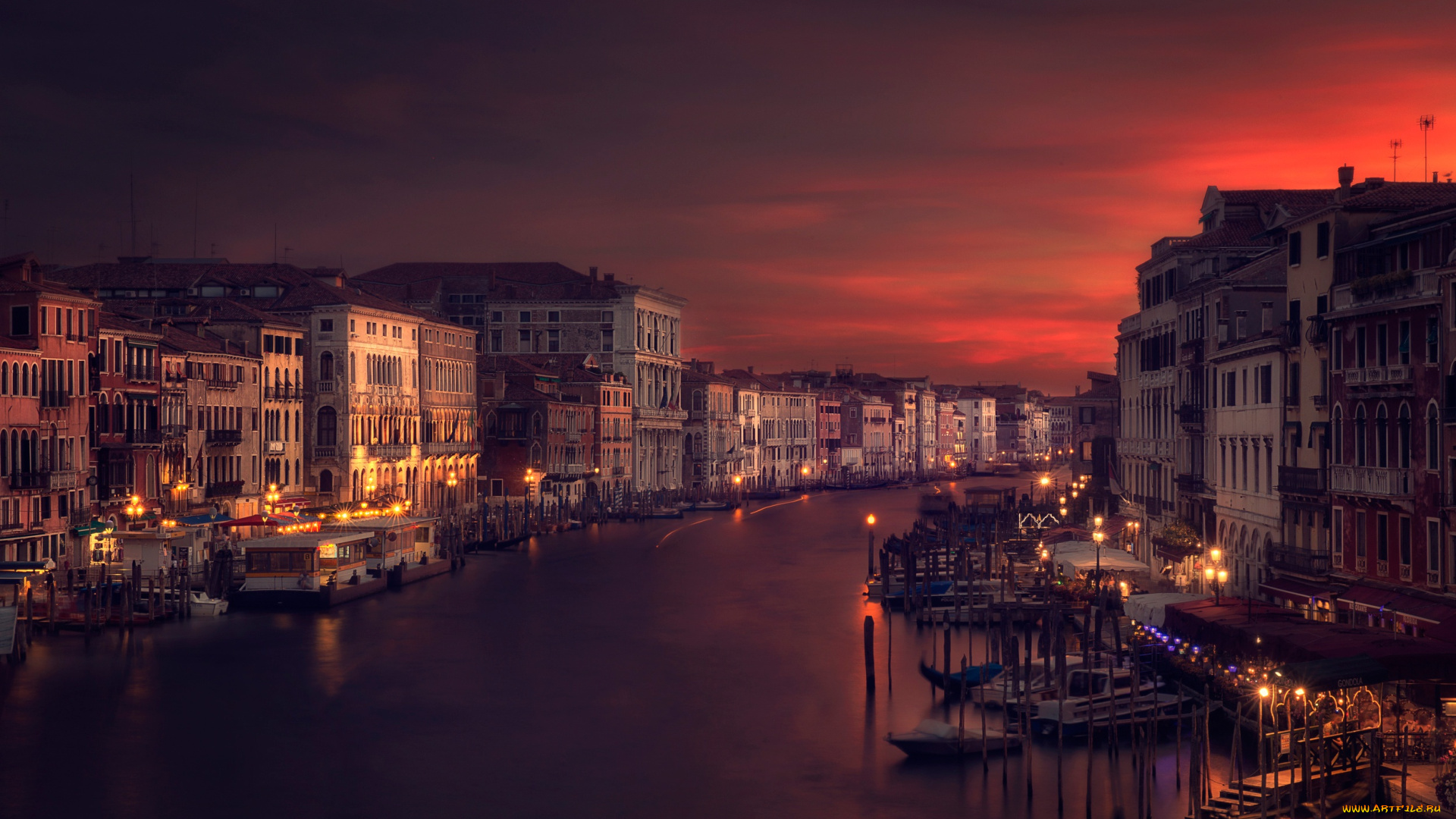 города, венеция, , италия, огни, дома, канал