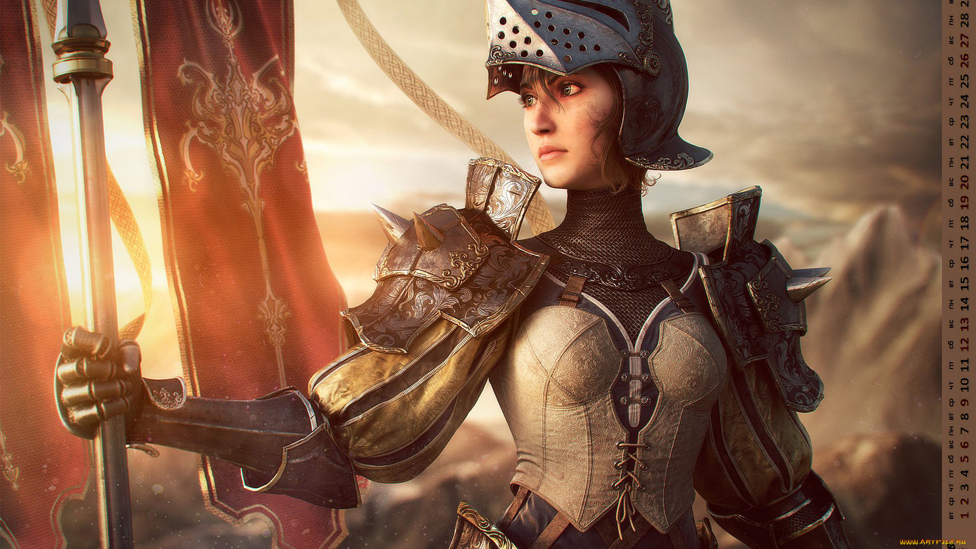 календари, фэнтези, доспехи, взгляд, девушка