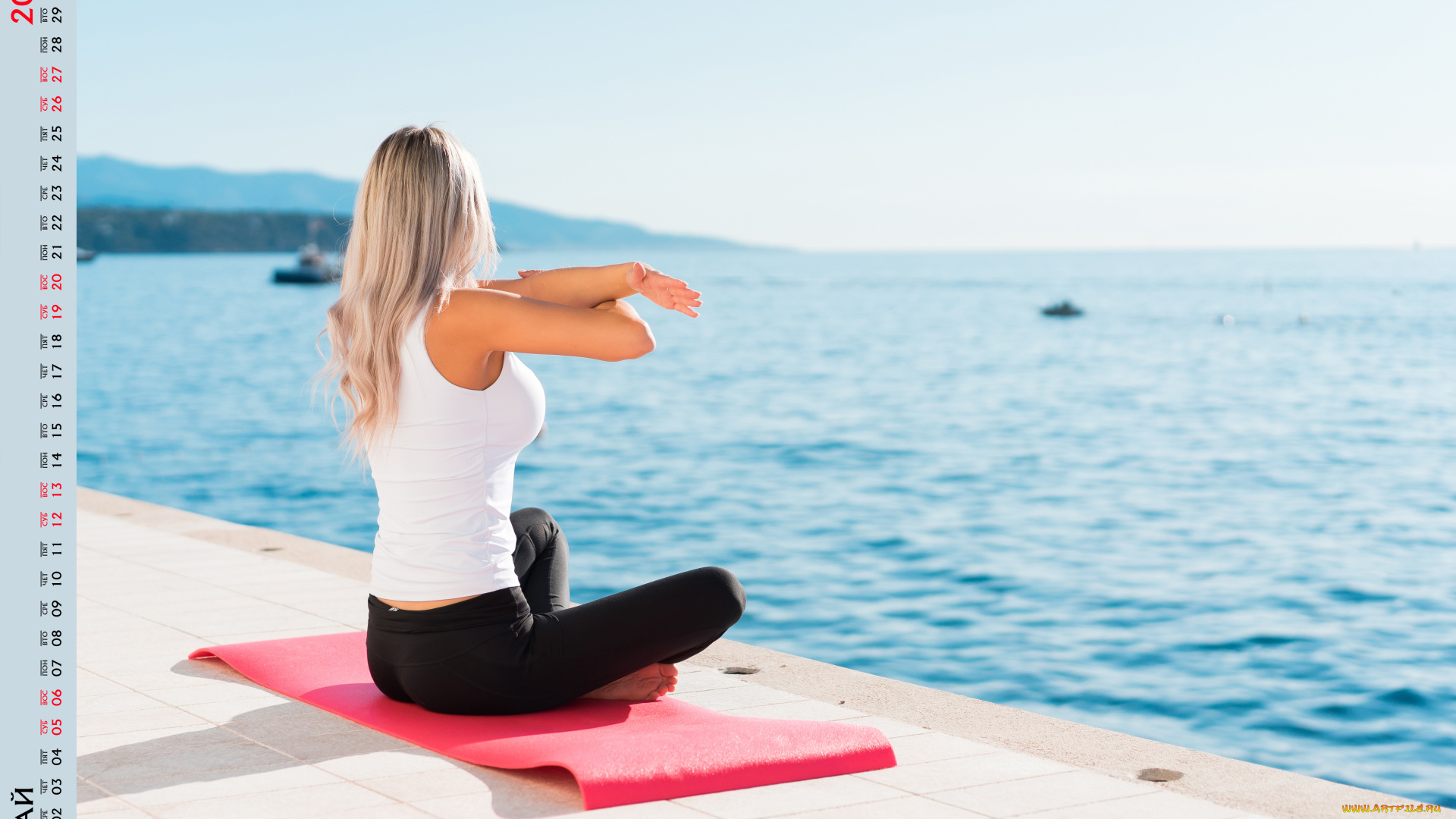 календари, спорт, упражнент, водоем, девушка