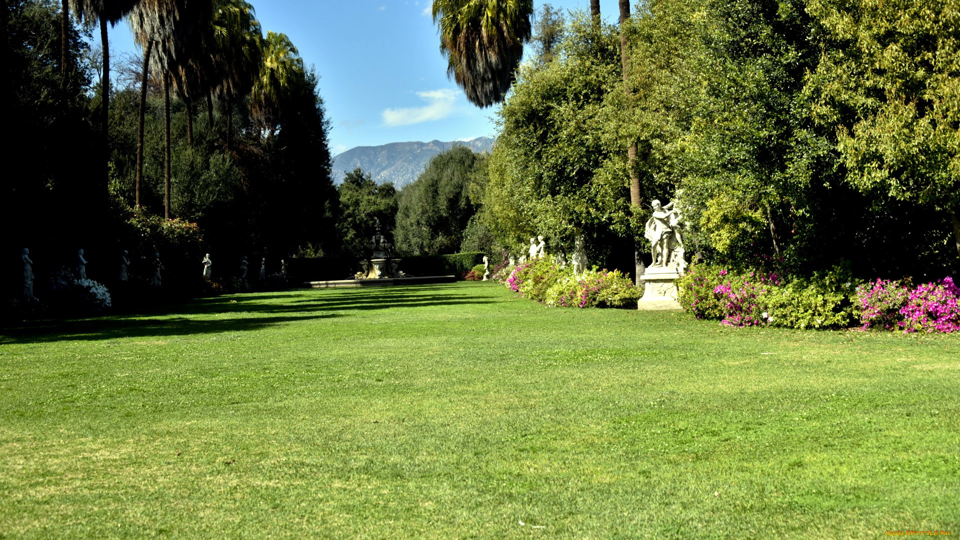 природа, парк, лужайка, скульптуры