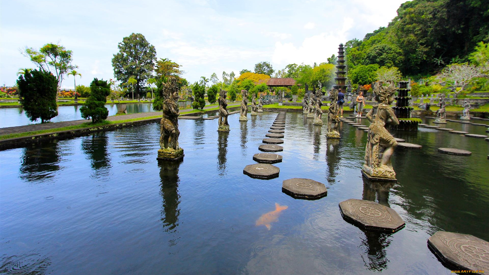природа, парк, скульптуры, водоем