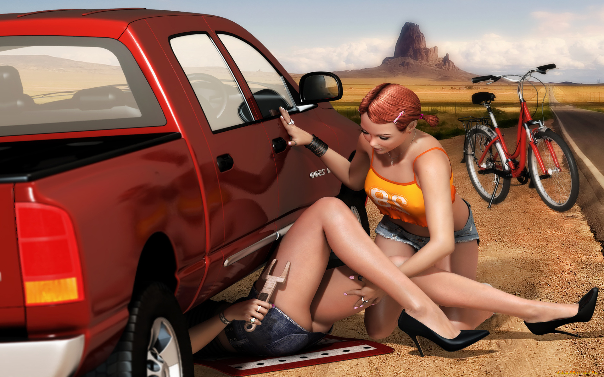 3д, графика, люди-авто, мото, , people-, car, , , moto, взгляд, фон, девушки