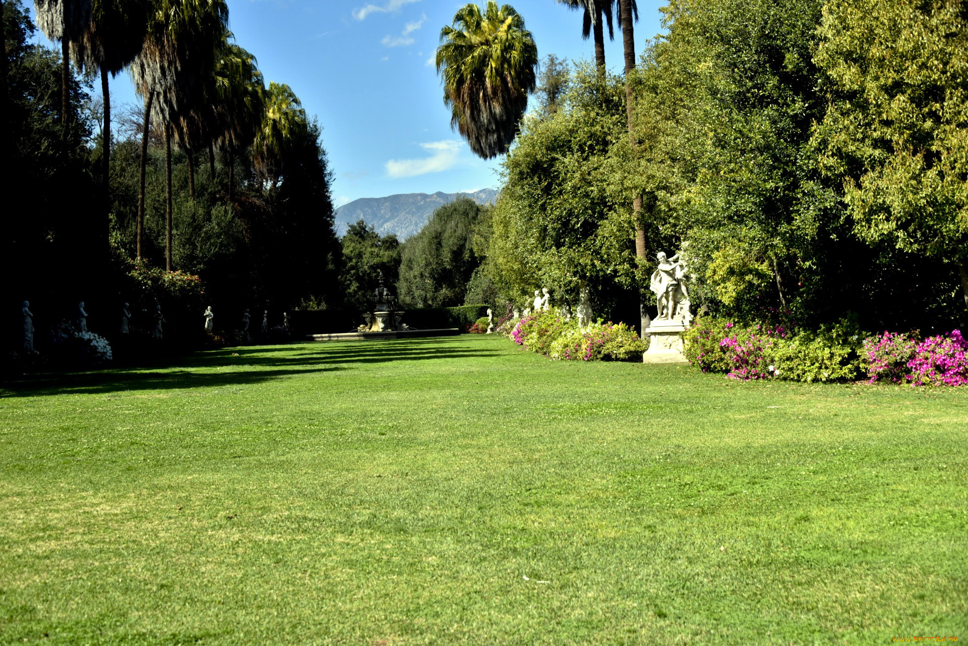 природа, парк, лужайка, скульптуры