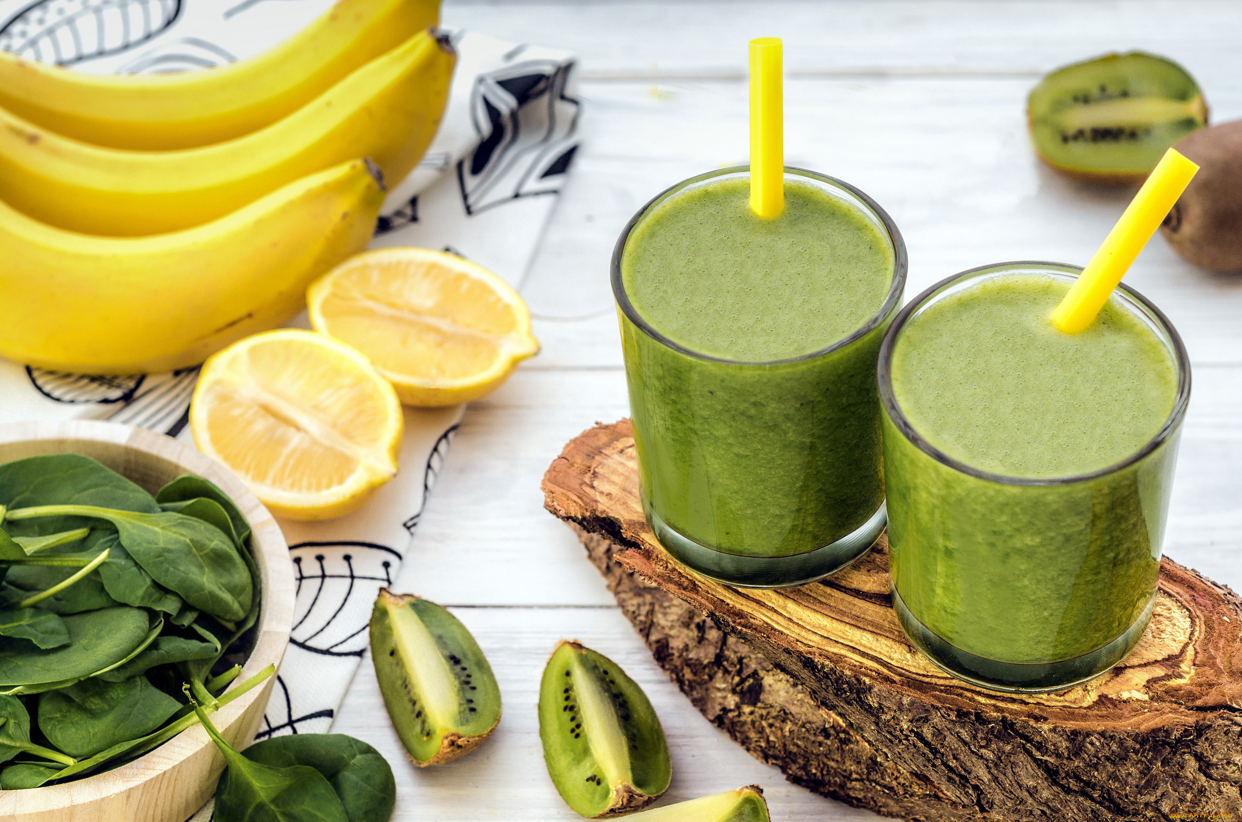 еда, напитки, шпинат, смузи, лимон, киви, банан