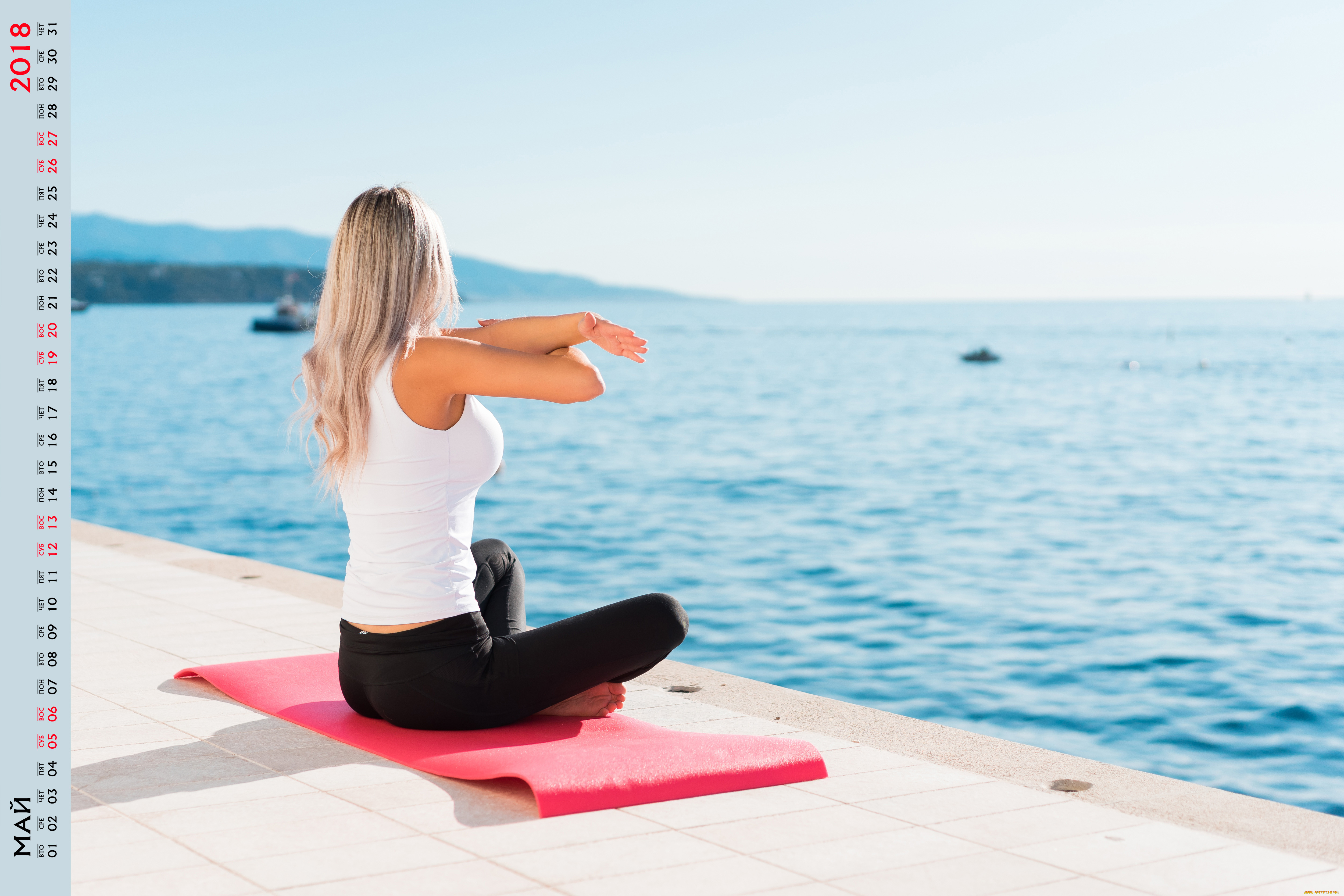 календари, спорт, упражнент, водоем, девушка