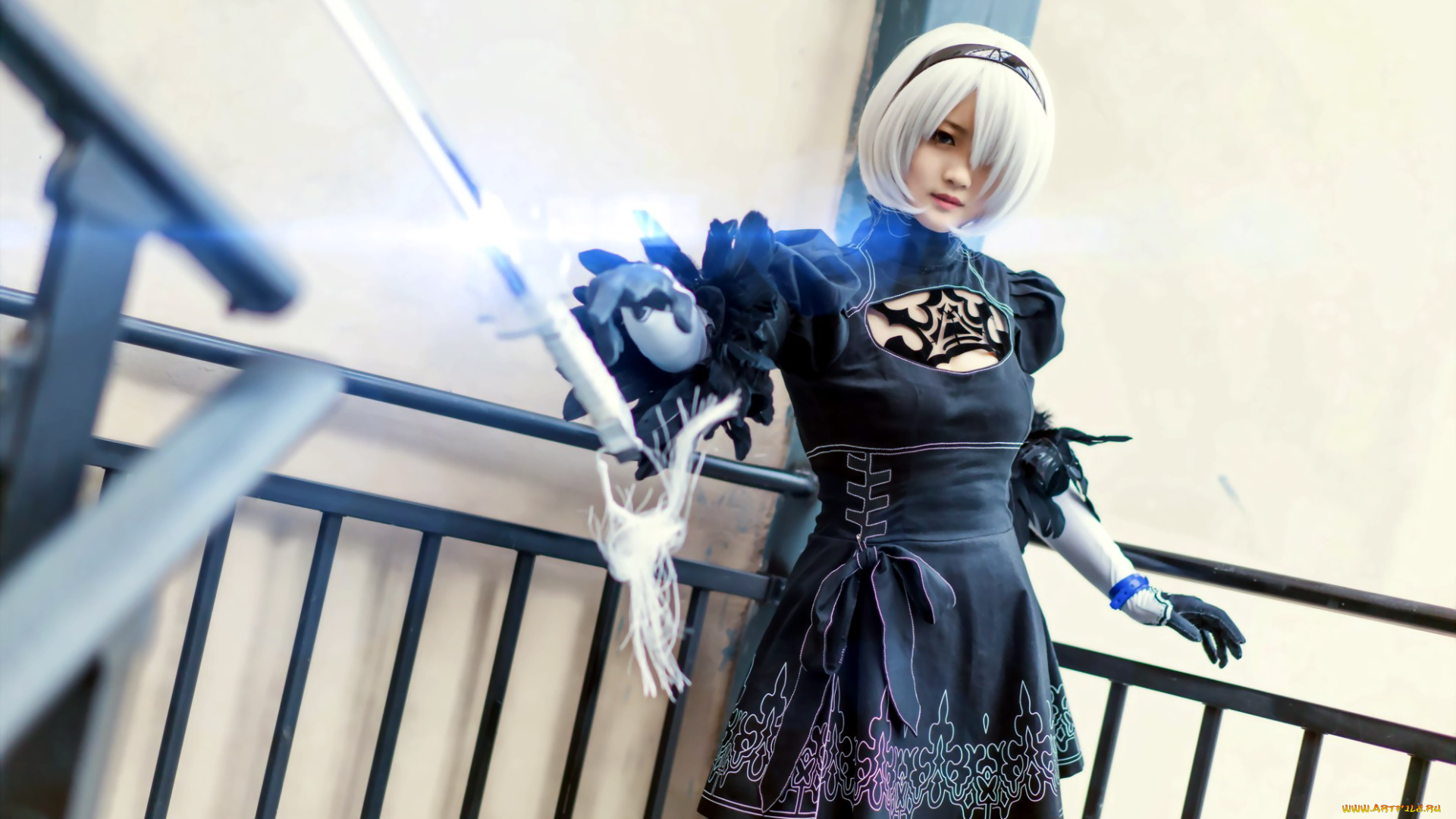 девушки, -, креатив, , косплей, 2в, андроид, девушка, оружие