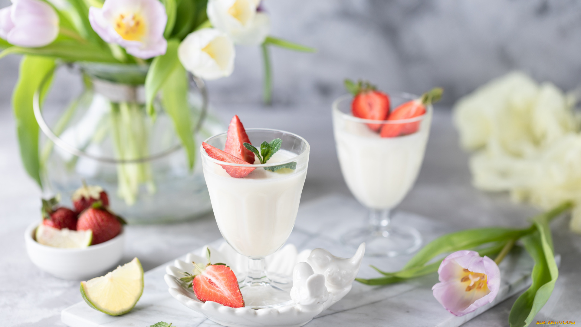 еда, мороженое, , десерты, клубника, стаканы, десерт, панна, котта